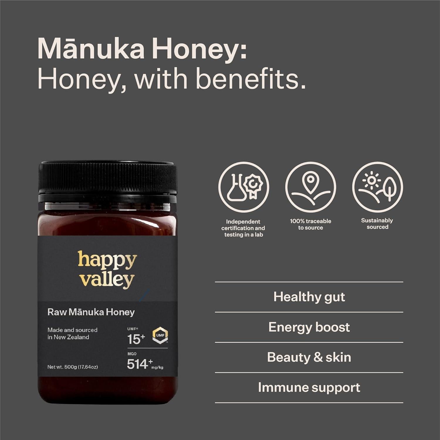 Miel de Manuka Cruda Happy Valley UMF 15+ MGO 514+ 500g