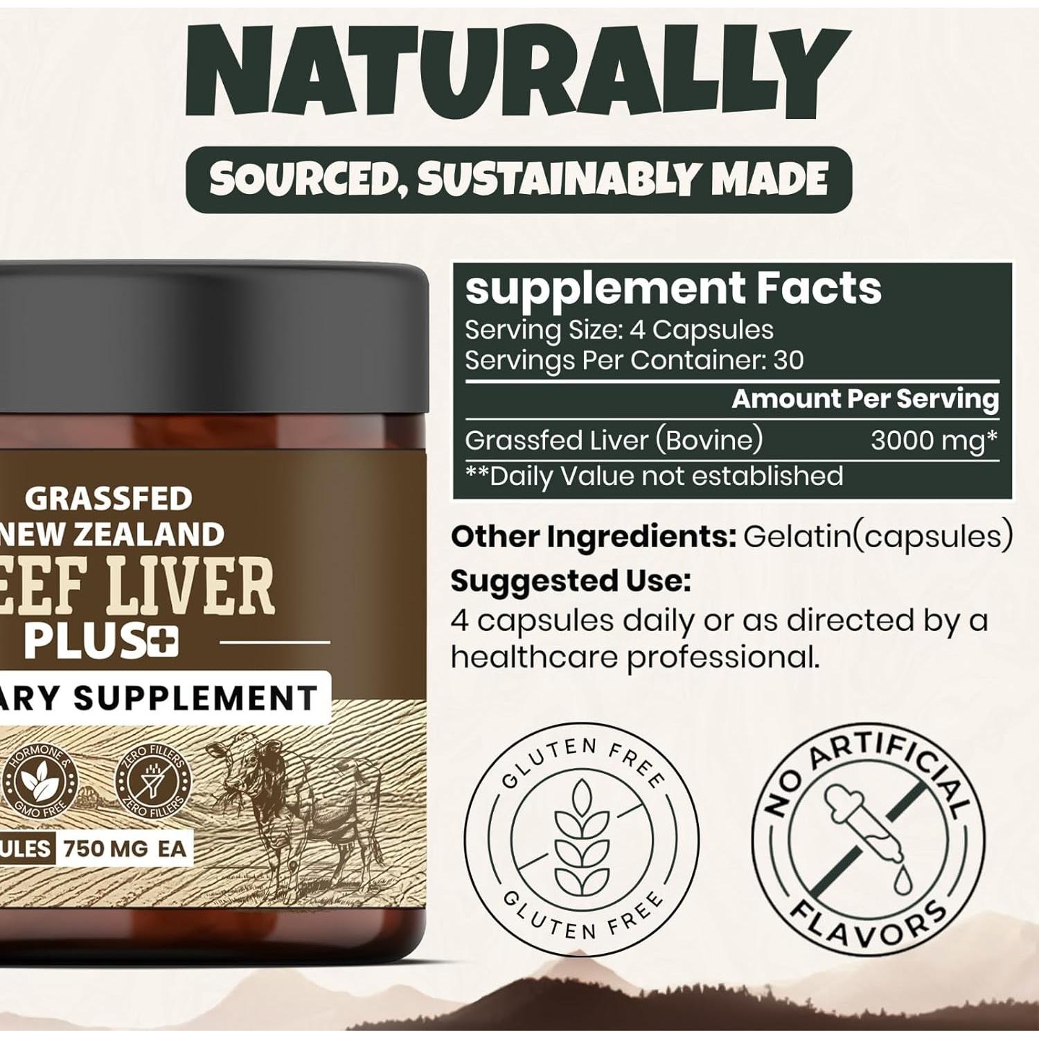 Suplemento de Hígado de Res Orgánico Ancient Diosa 3000mg - 120 Cápsulas