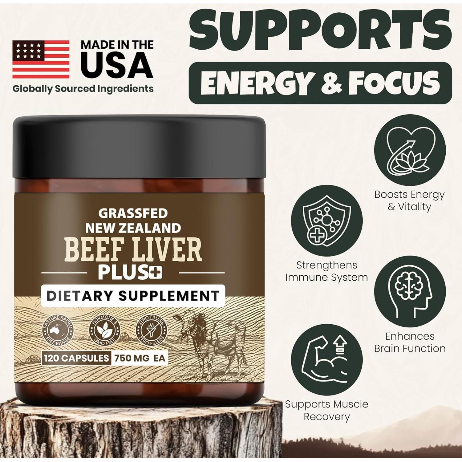 Suplemento de Hígado de Res Orgánico Ancient Diosa 3000mg - 120 Cápsulas