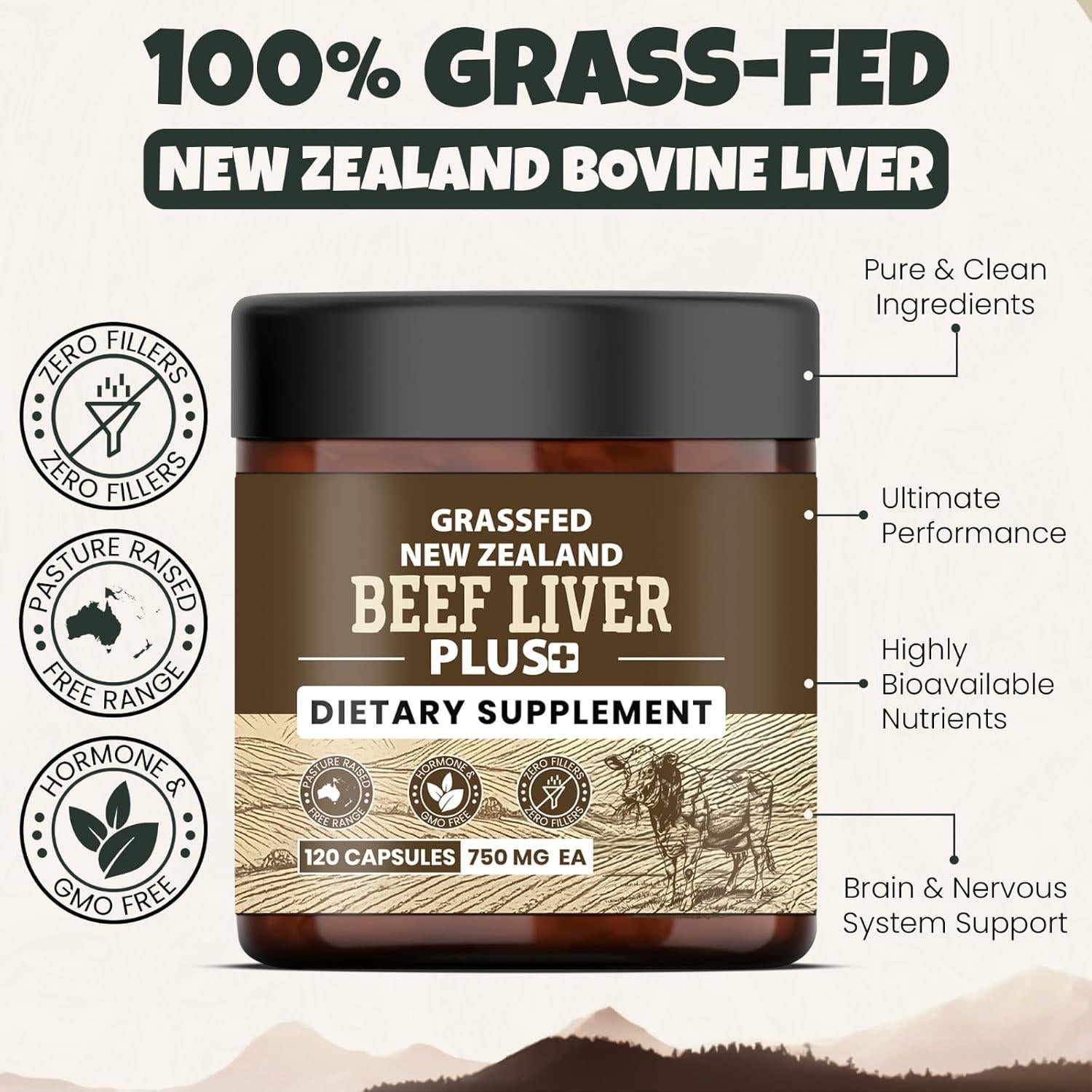 Suplemento de Hígado de Res Orgánico Ancient Diosa 3000mg - 120 Cápsulas