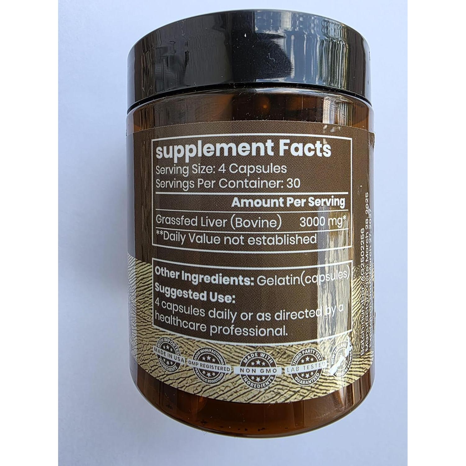 Suplemento de Hígado de Res Orgánico Ancient Diosa 3000mg - 120 Cápsulas