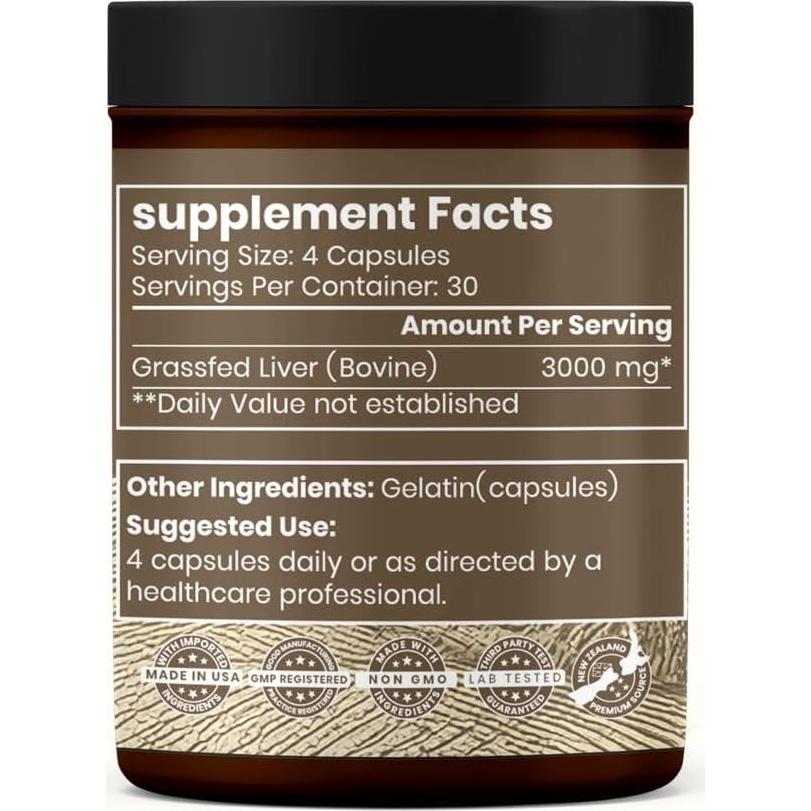 Suplemento de Hígado de Res Orgánico Ancient Diosa 3000mg - 120 Cápsulas