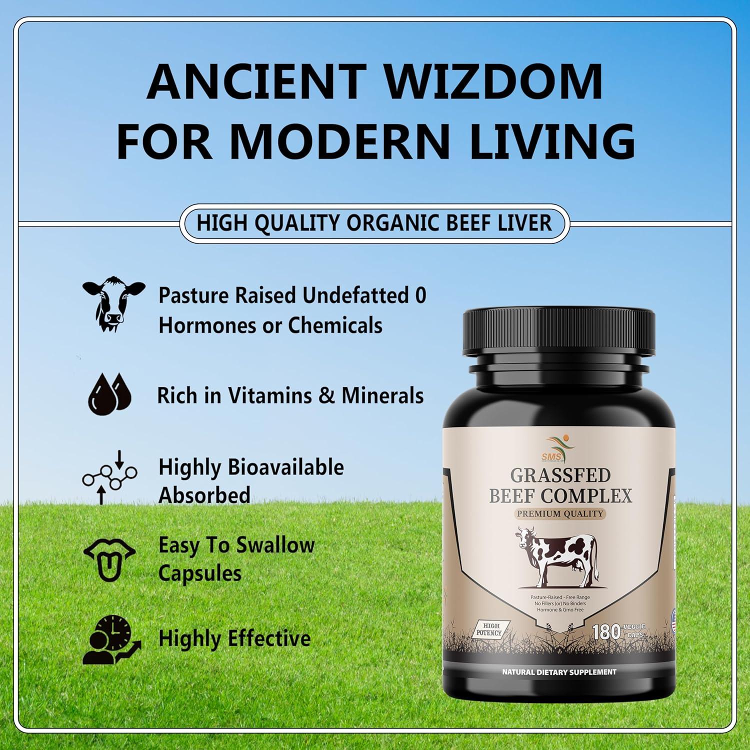 Suplemento de Órganos de Res SMS - 3000mg Hígado, Corazón, Riñón, Páncreas, Bazo - 180 Cápsulas