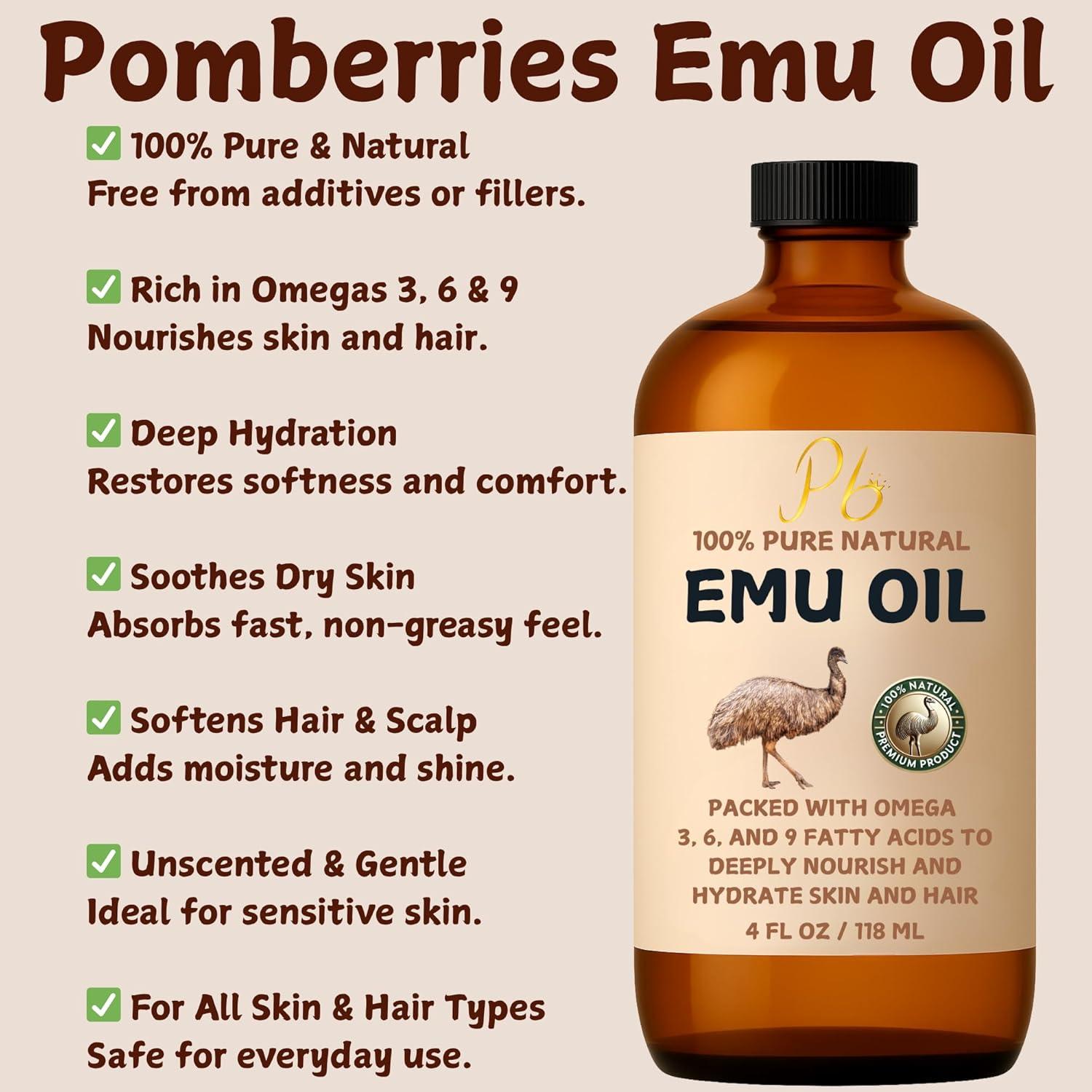 Aceite de Emú 100% Puro Pomberries 118 ml - Hidratante Natural