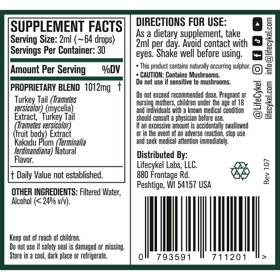 Extracto Líquido de Hongo Cola de Pavo Life Cykel 60 ml