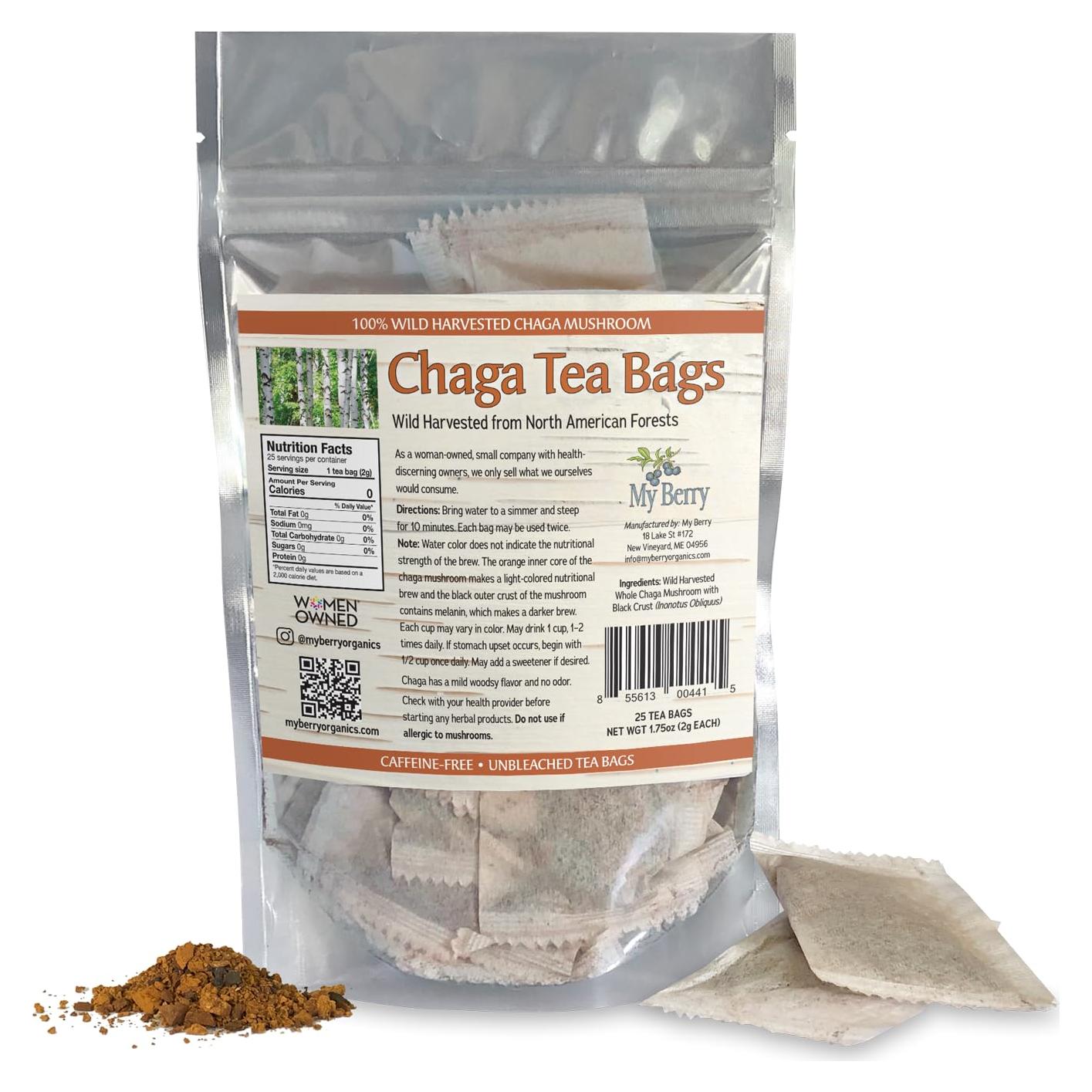 Té Chaga Natural My Berry Organics - 25 Bolsas Sin Aditivos