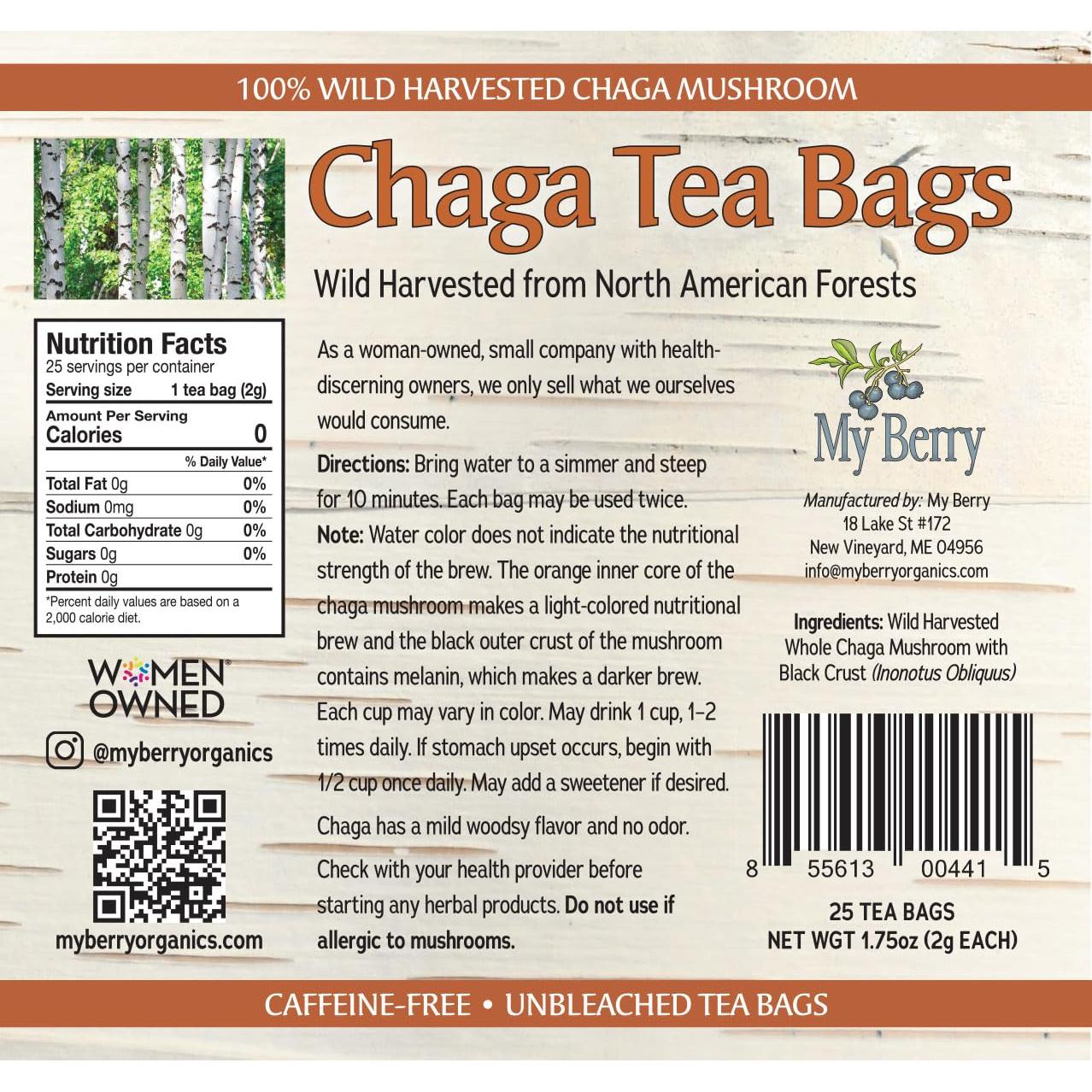 Té Chaga Natural My Berry Organics - 25 Bolsas Sin Aditivos