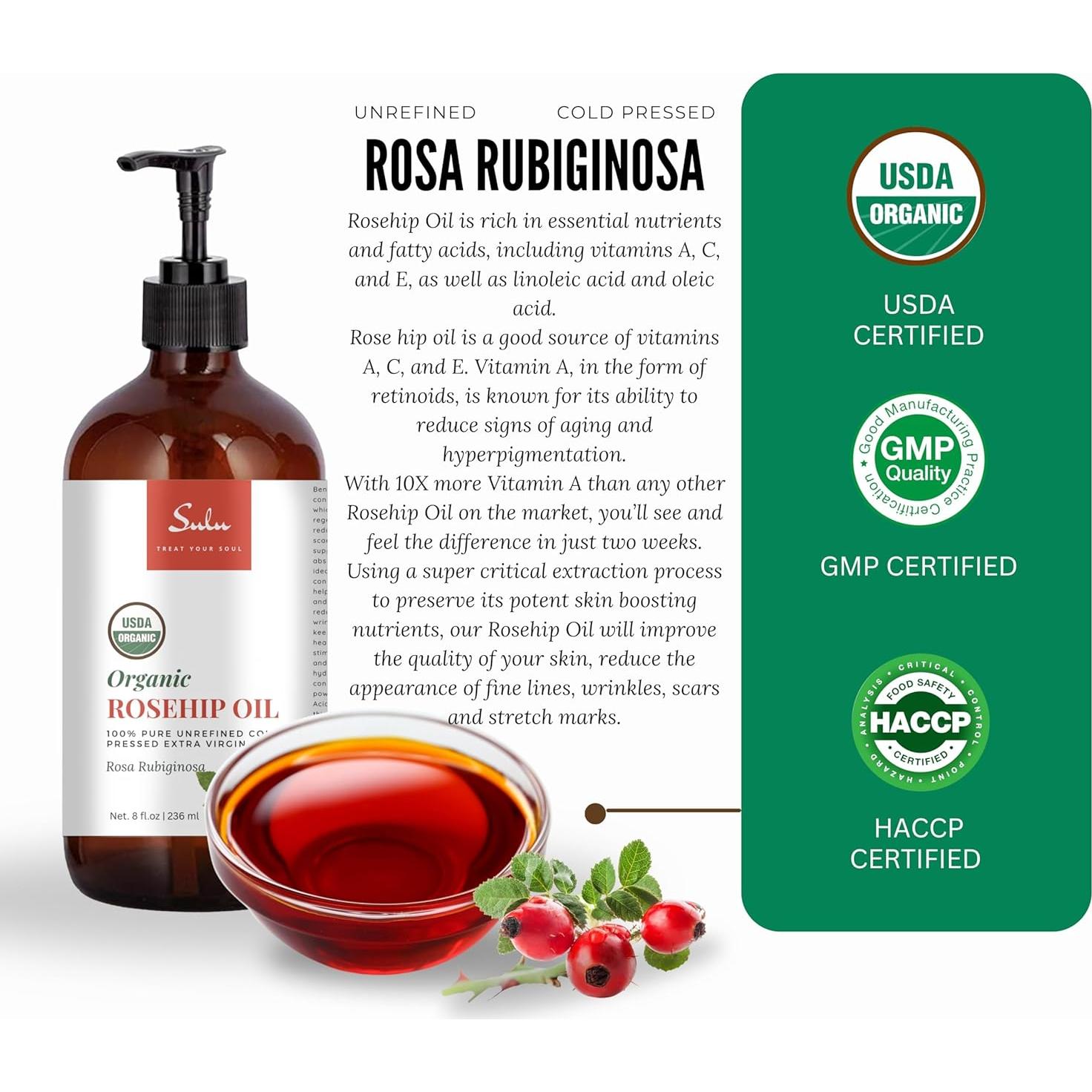 Aceite de Rosa Mosqueta Orgánico SULU 226.8g Prensado en Frío