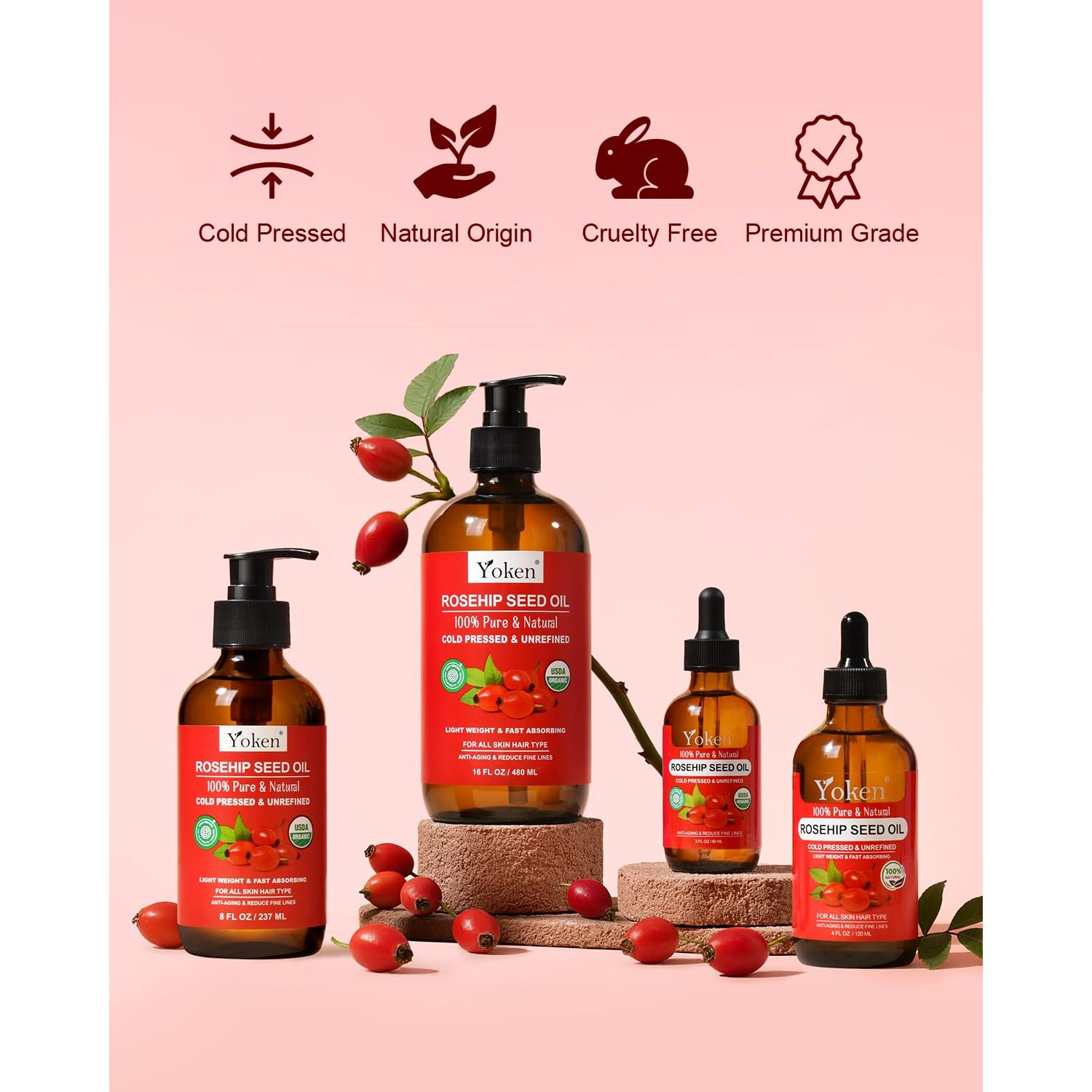 Aceite de Rosa Mosqueta Orgánico Yoken 473 ml Prensado en Frío