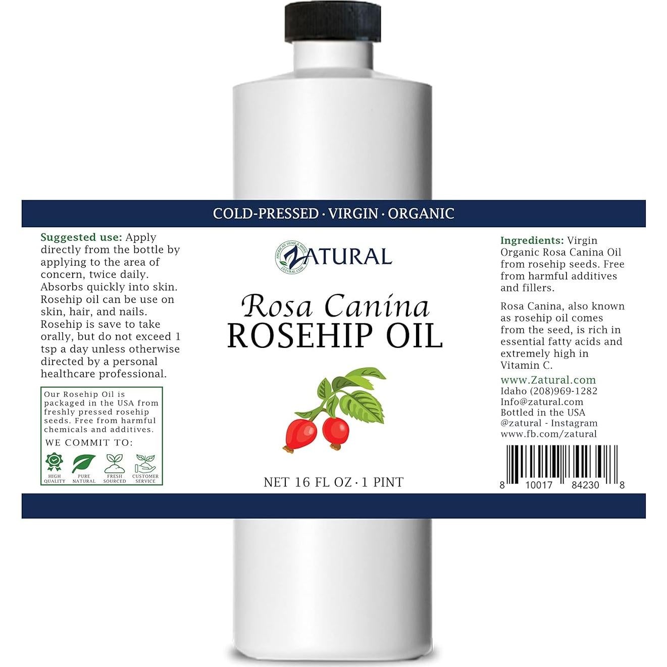 Aceite de Rosa Mosqueta Orgánico Zatural 473 ml - Cuidado Piel y Cabello