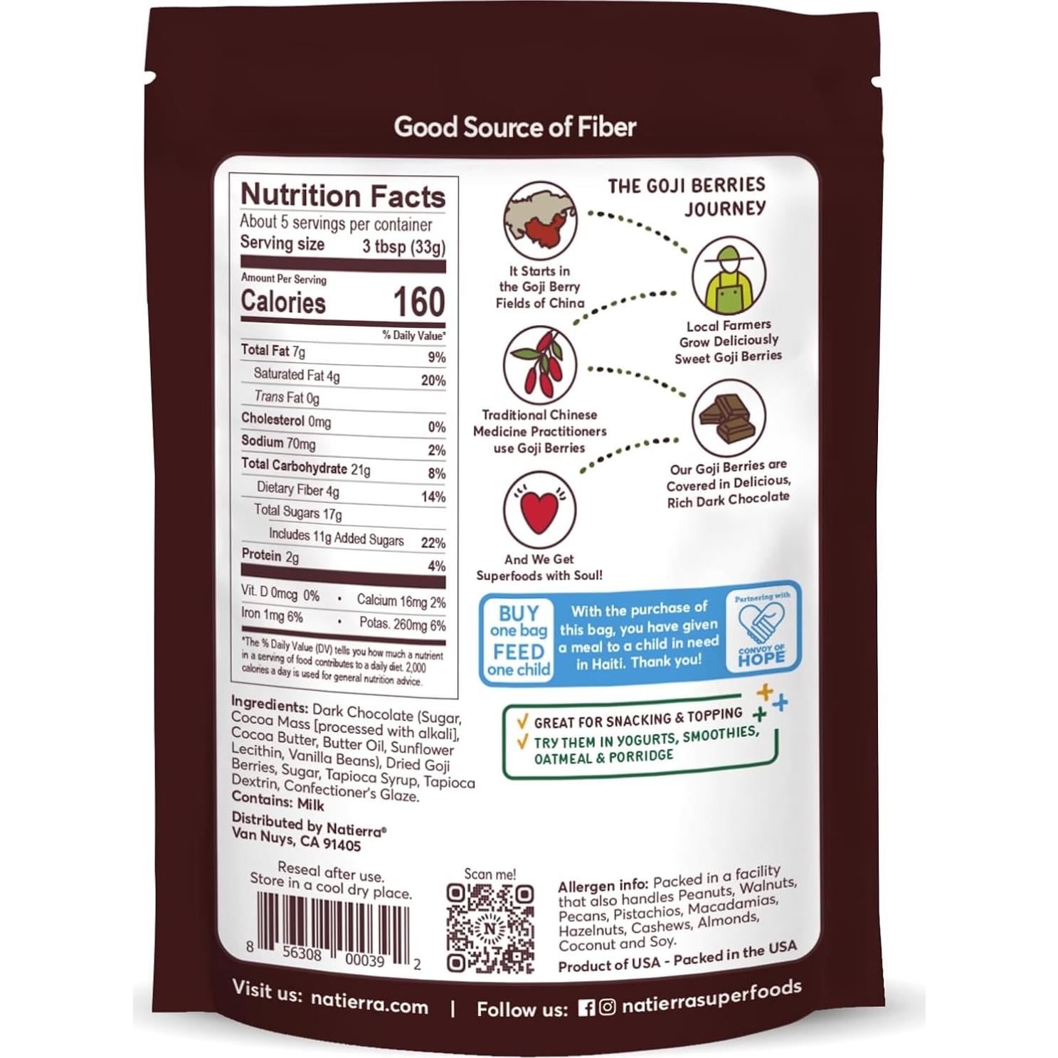 Bayas de Goji Cubiertas de Chocolate Oscuro NATIERRA 170g