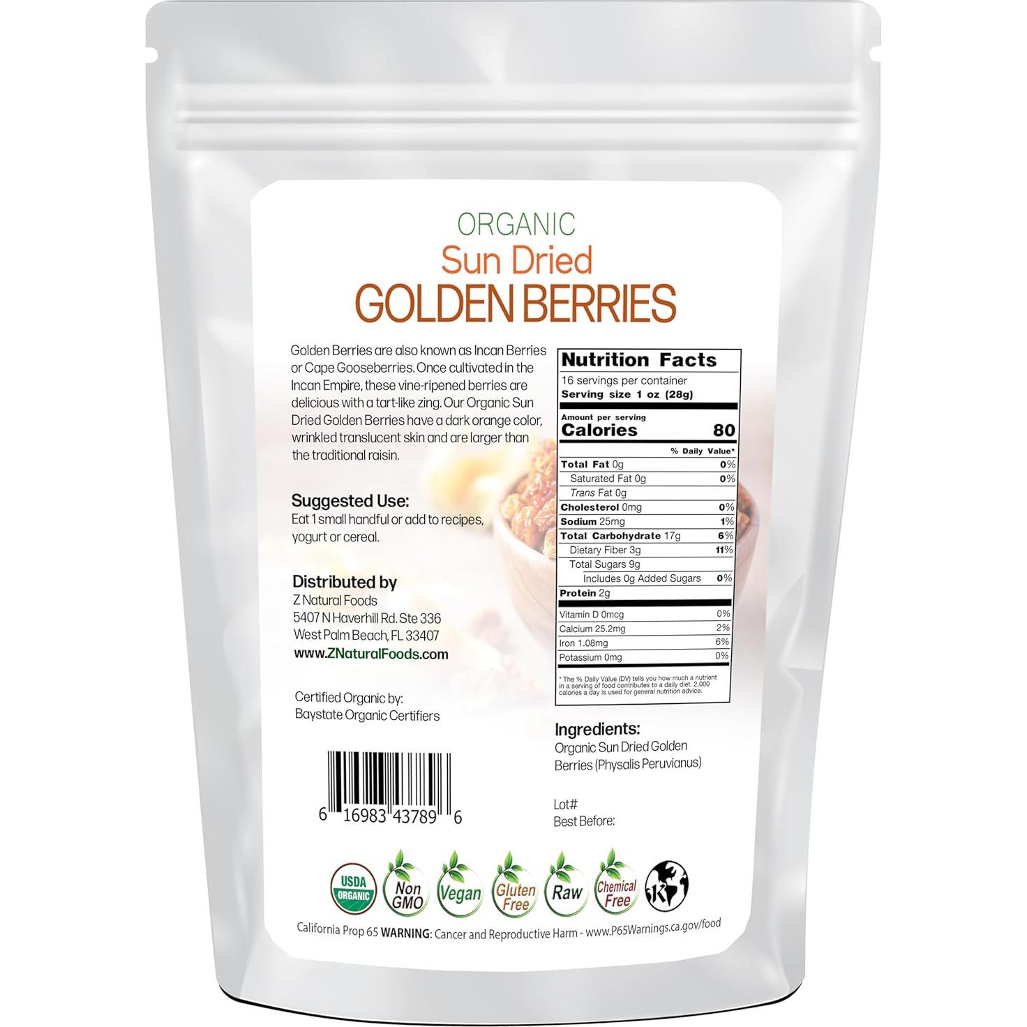 Bayas Doradas Orgánicas Secas Z Natural Foods 0.45 kg