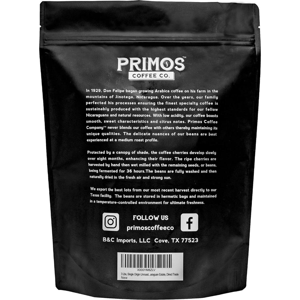 Granos de Café Verde Sin Tostar Primos 1360g Caturra Nica