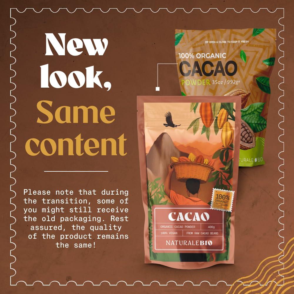 Cacao en Polvo Orgánico NaturaleBio 992g Sin Azúcar