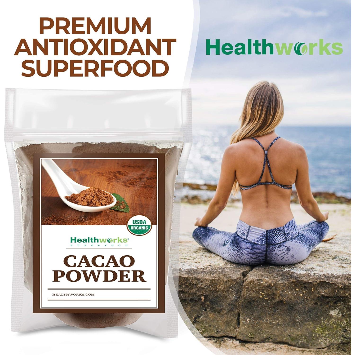 Polvo de Cacao Orgánico Healthworks 453.6 g - Sin Azúcar, Keto, Vegano