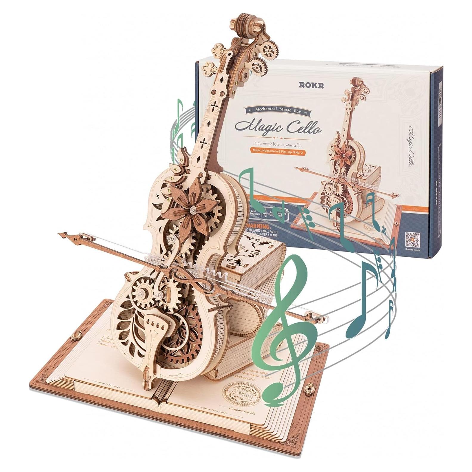 3D Wooden Puzzles for Adults,Wooden Music Box Kits-Cello Wood Model Kits for Adults to Build,Stem Projects for Teens,Birthday Gifts Hobbies for Women Men