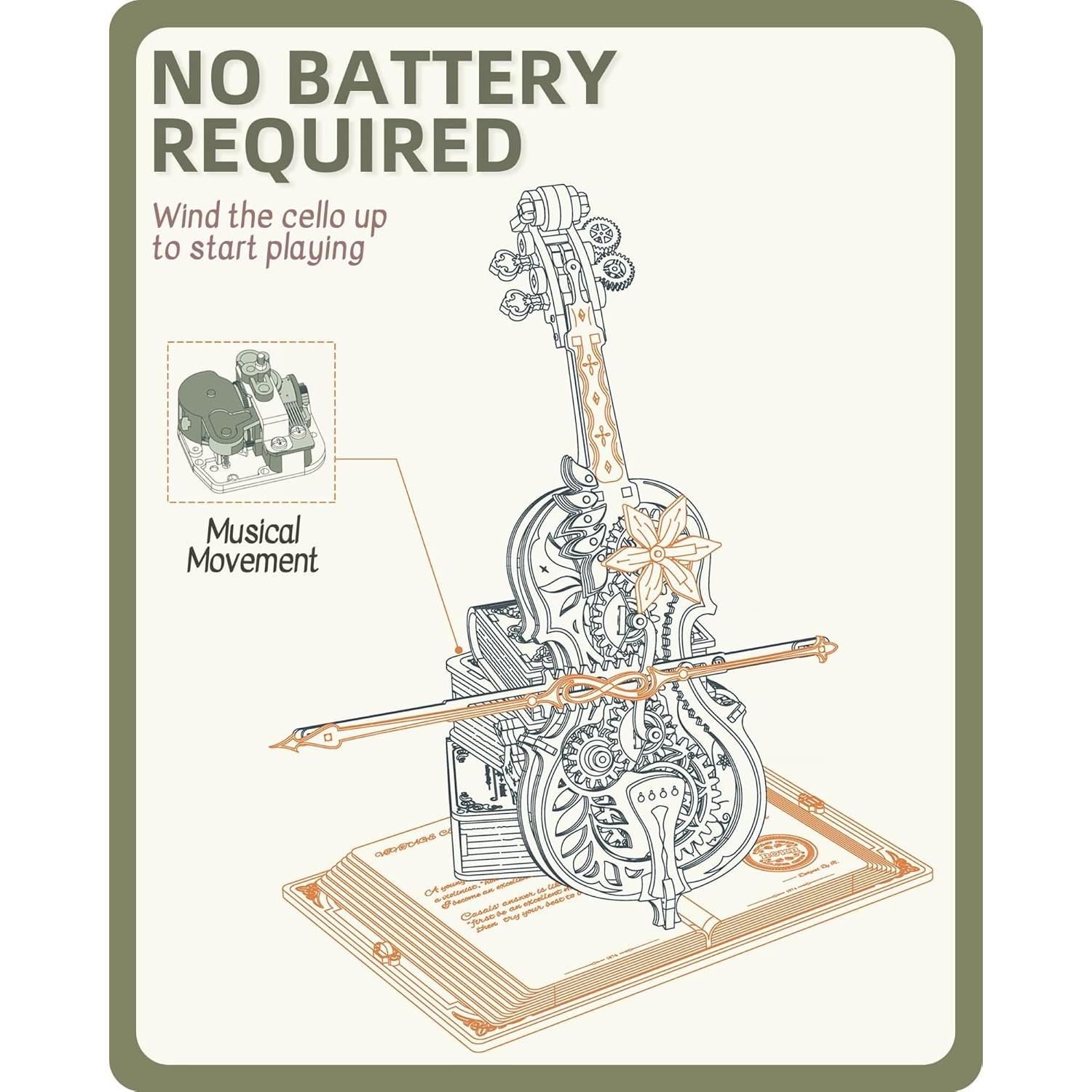 3D Wooden Puzzles for Adults,Wooden Music Box Kits-Cello Wood Model Kits for Adults to Build,Stem Projects for Teens,Birthday Gifts Hobbies for Women Men