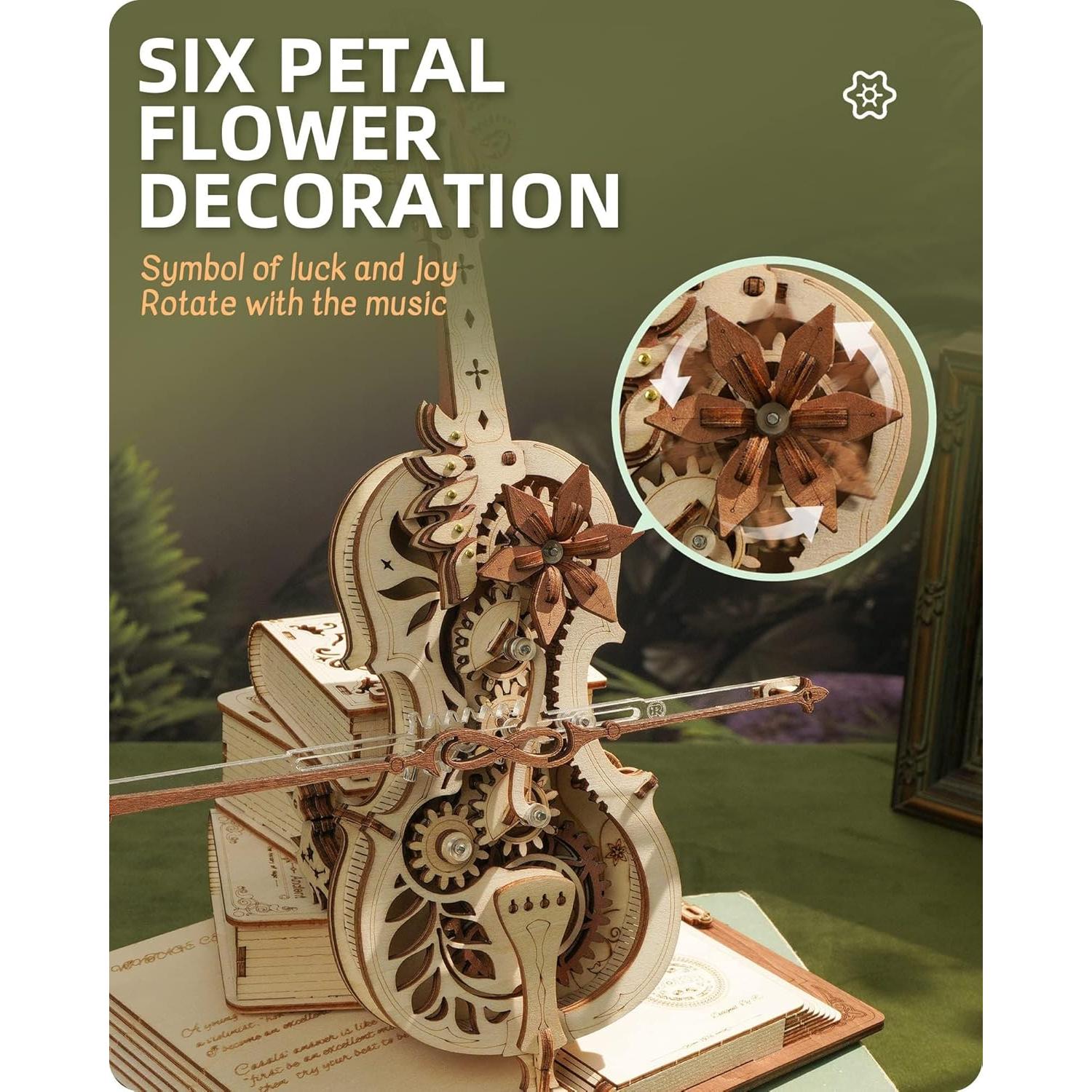 3D Wooden Puzzles for Adults,Wooden Music Box Kits-Cello Wood Model Kits for Adults to Build,Stem Projects for Teens,Birthday Gifts Hobbies for Women Men
