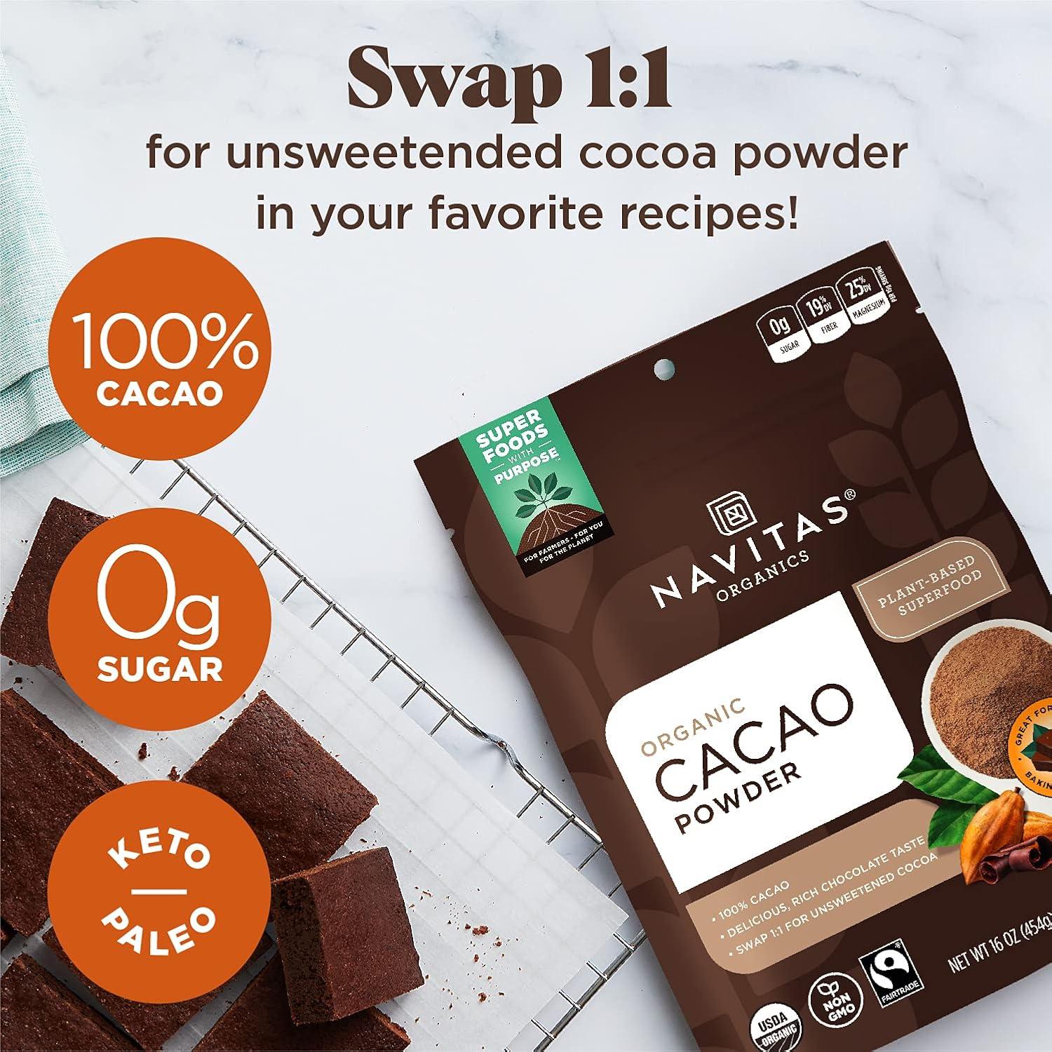 Cacao en Polvo Orgánico Navitas 908 g - Comercio Justo, Sin Gluten