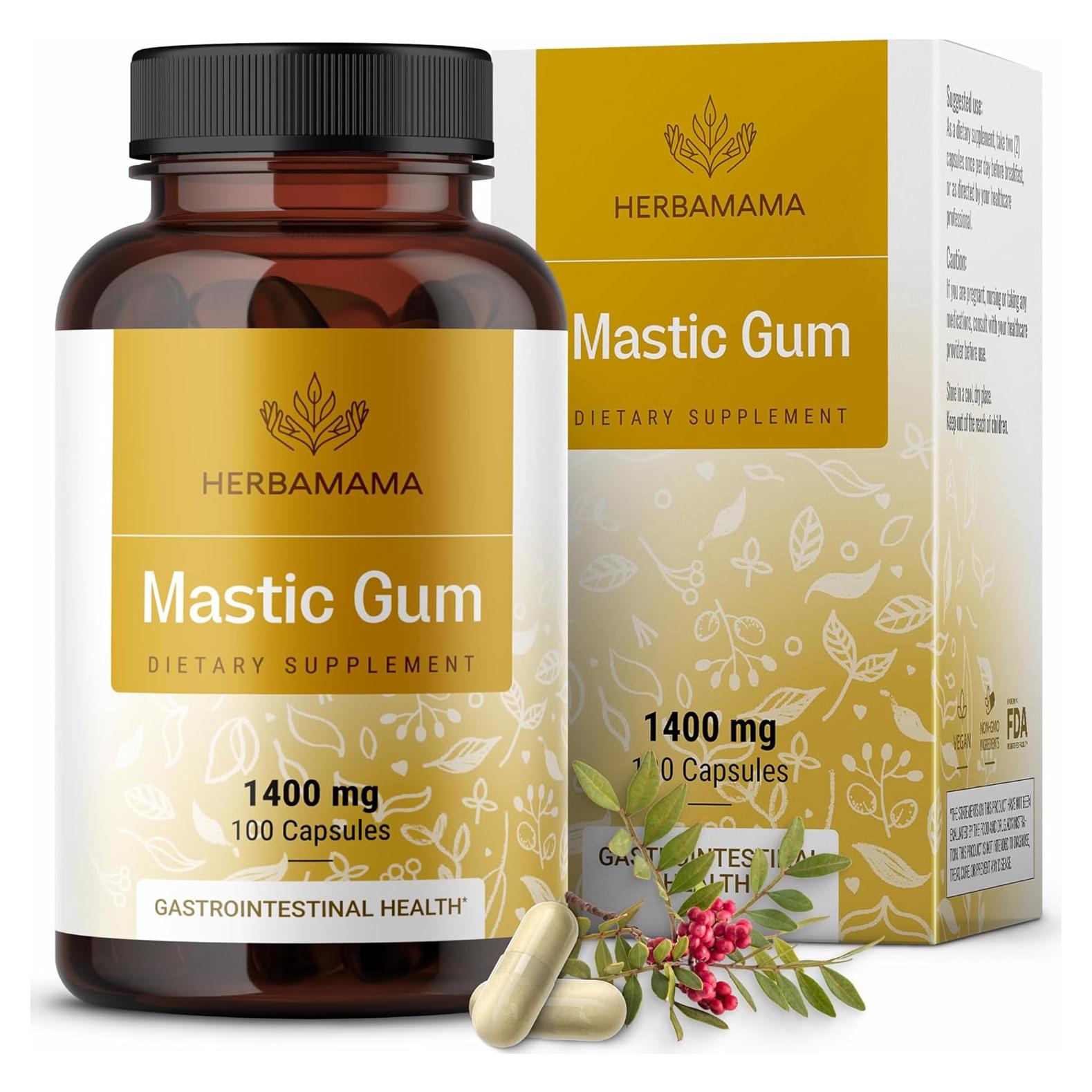 Cápsulas de Goma Mástica Herbamama 1400mg - Soporte Digestivo Veganas