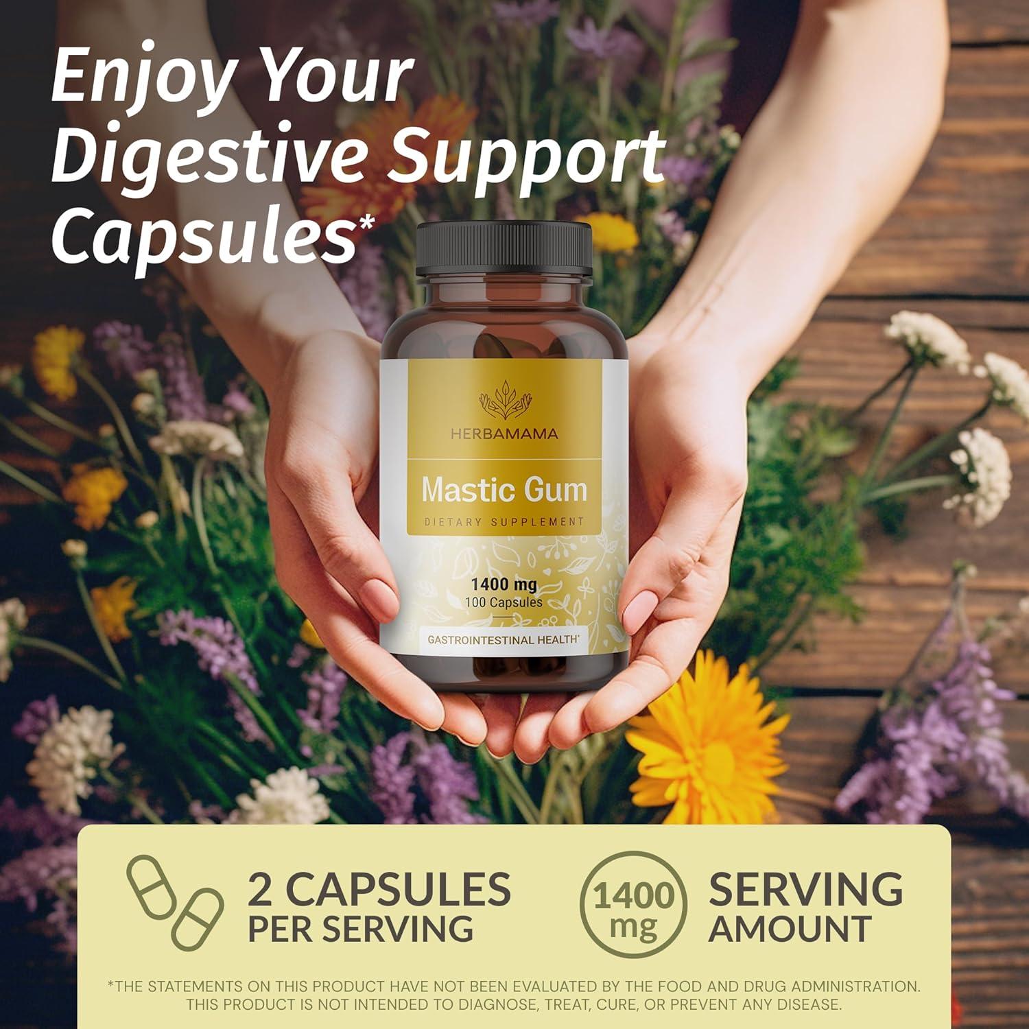 Cápsulas de Goma Mástica Herbamama 1400mg - Soporte Digestivo Veganas