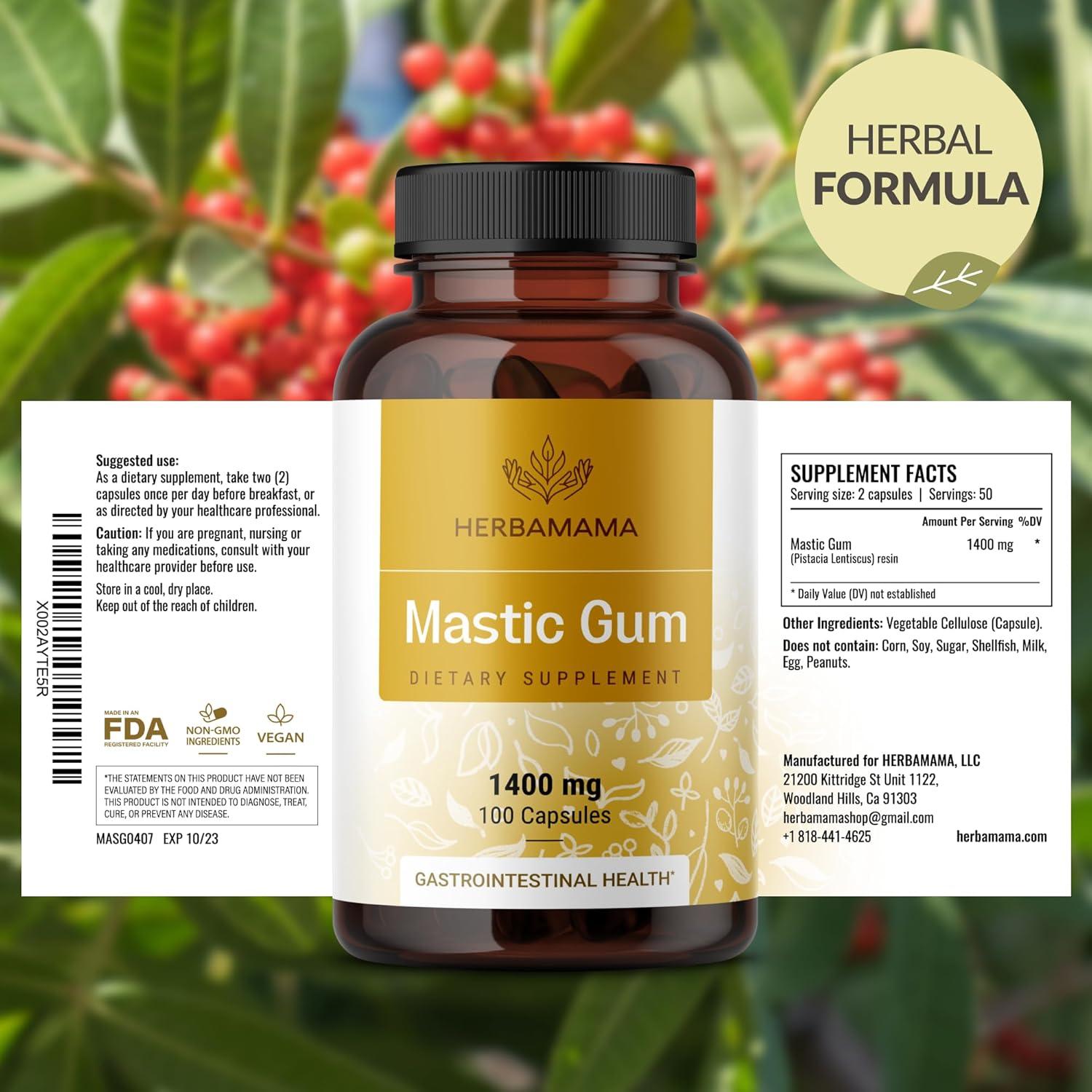 Cápsulas de Goma Mástica Herbamama 1400mg - Soporte Digestivo Veganas