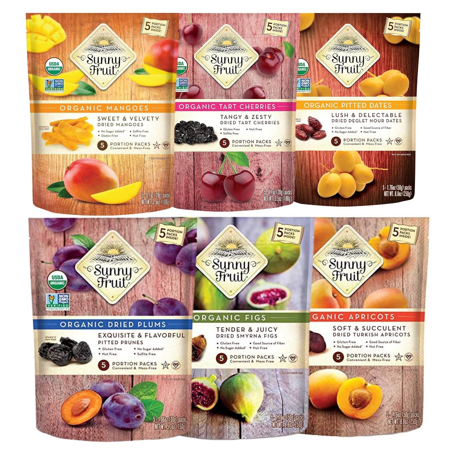 Surtido de Frutas Secas Orgánicas Sunny Fruit - 6 Bolsas de 30 Porciones