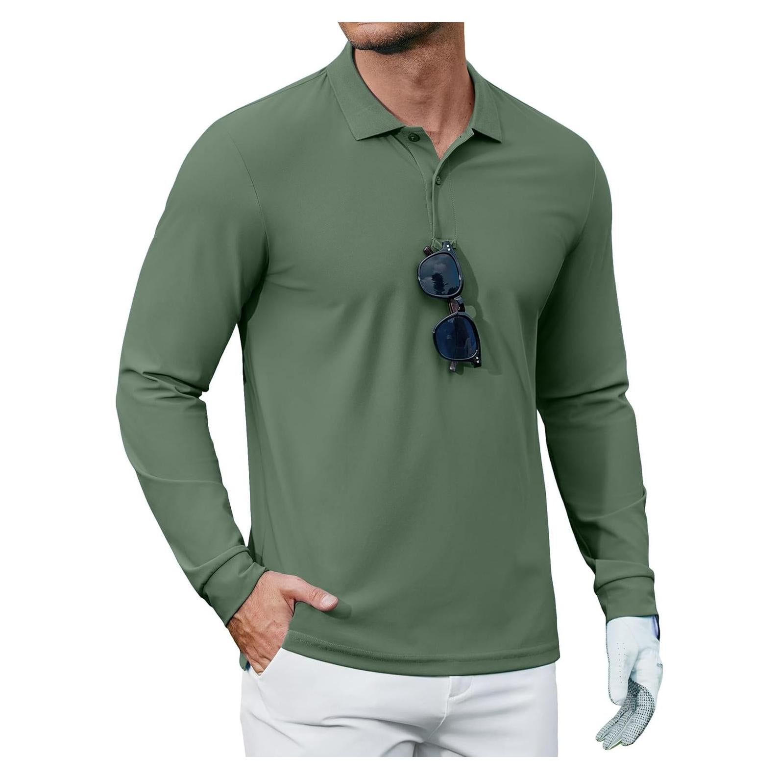 Camisa Polo de Manga Larga COOFANDY para Hombre Verde Militar