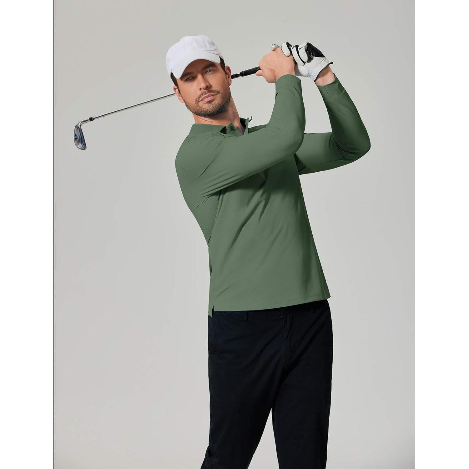 Camisa Polo de Manga Larga COOFANDY para Hombre Verde Militar