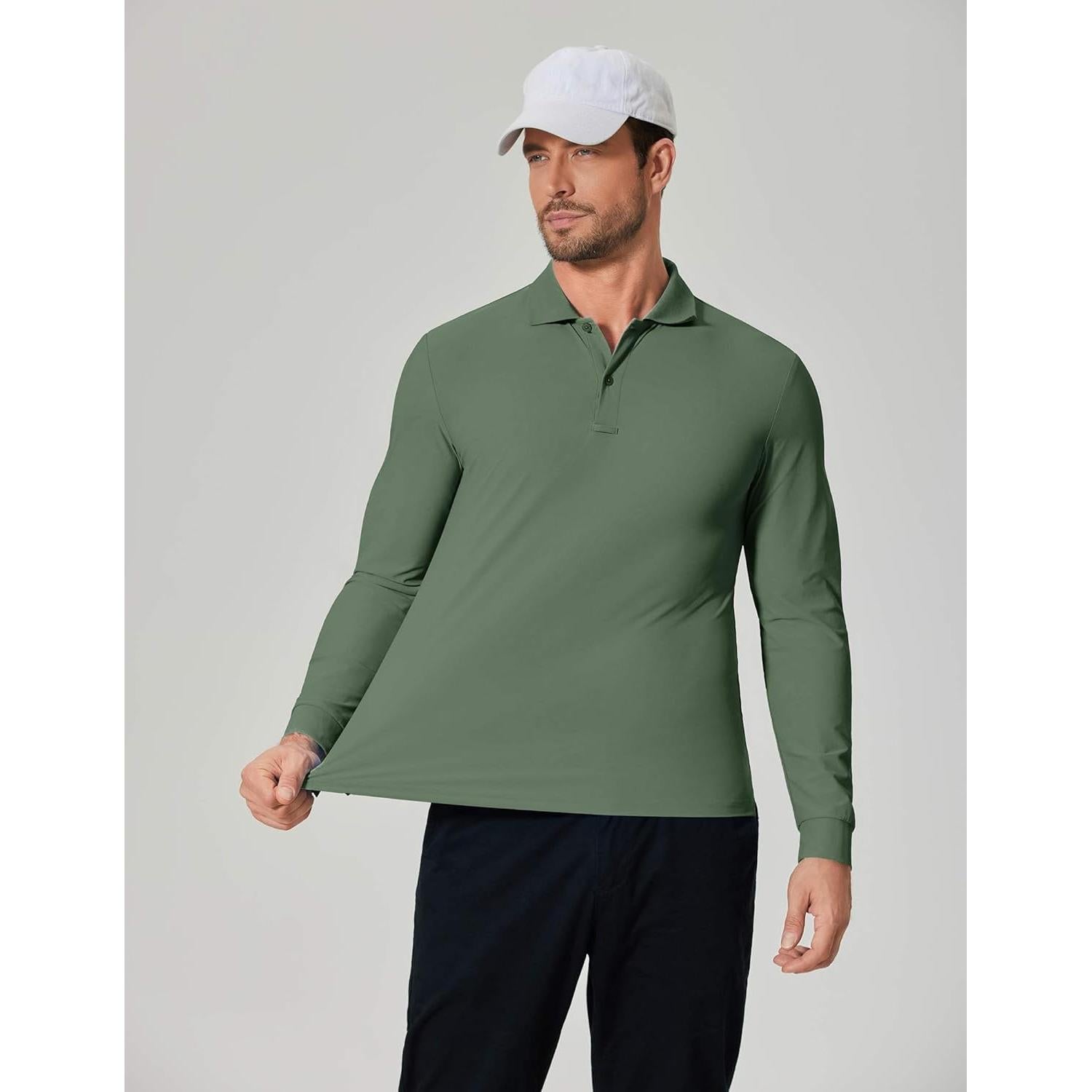 Camisa Polo de Manga Larga COOFANDY para Hombre Verde Militar