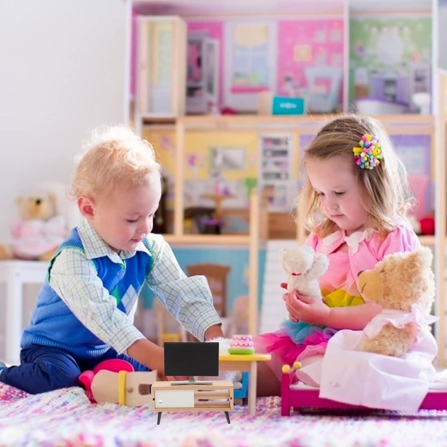 Mini Televisor y Mueble para Casa de Muñecas NUOBESTY