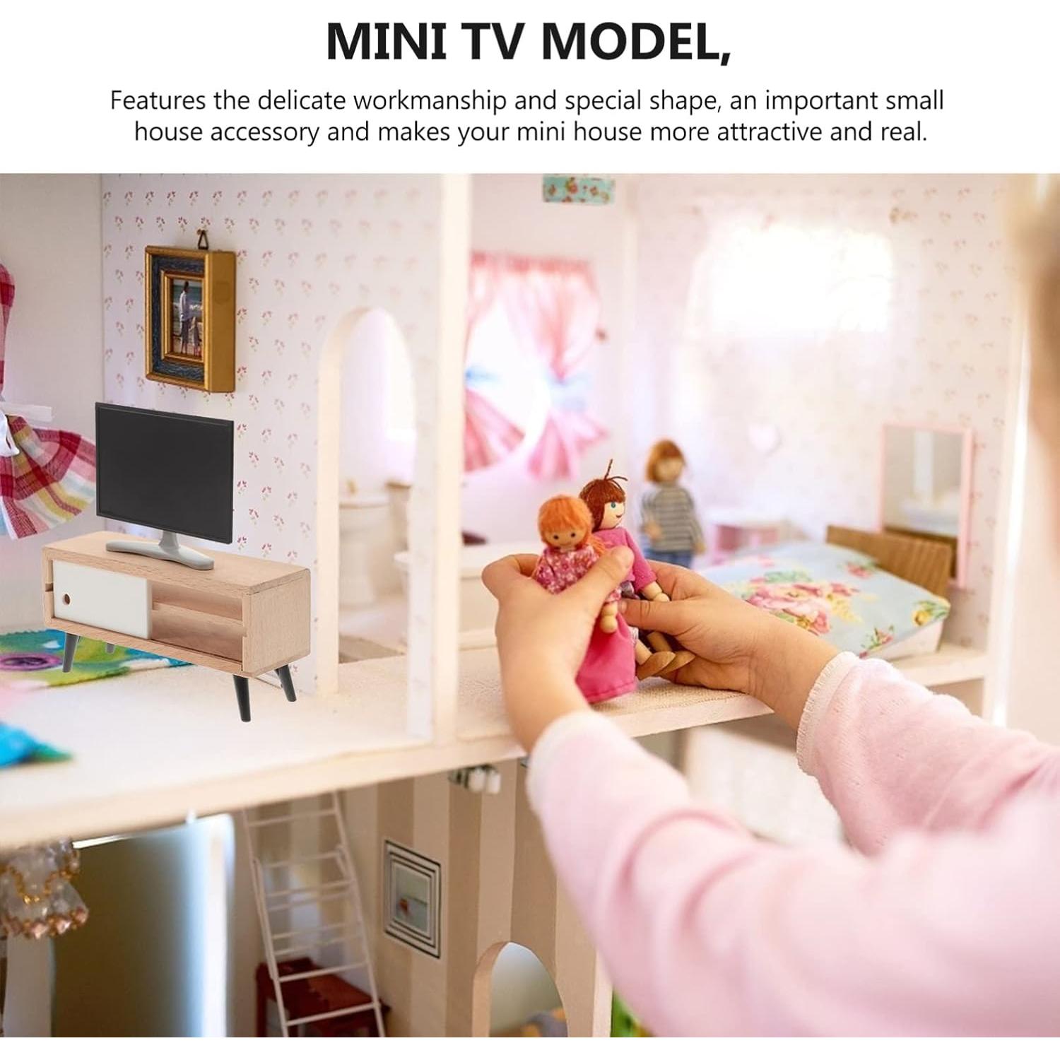 Mini Televisor y Mueble para Casa de Muñecas NUOBESTY