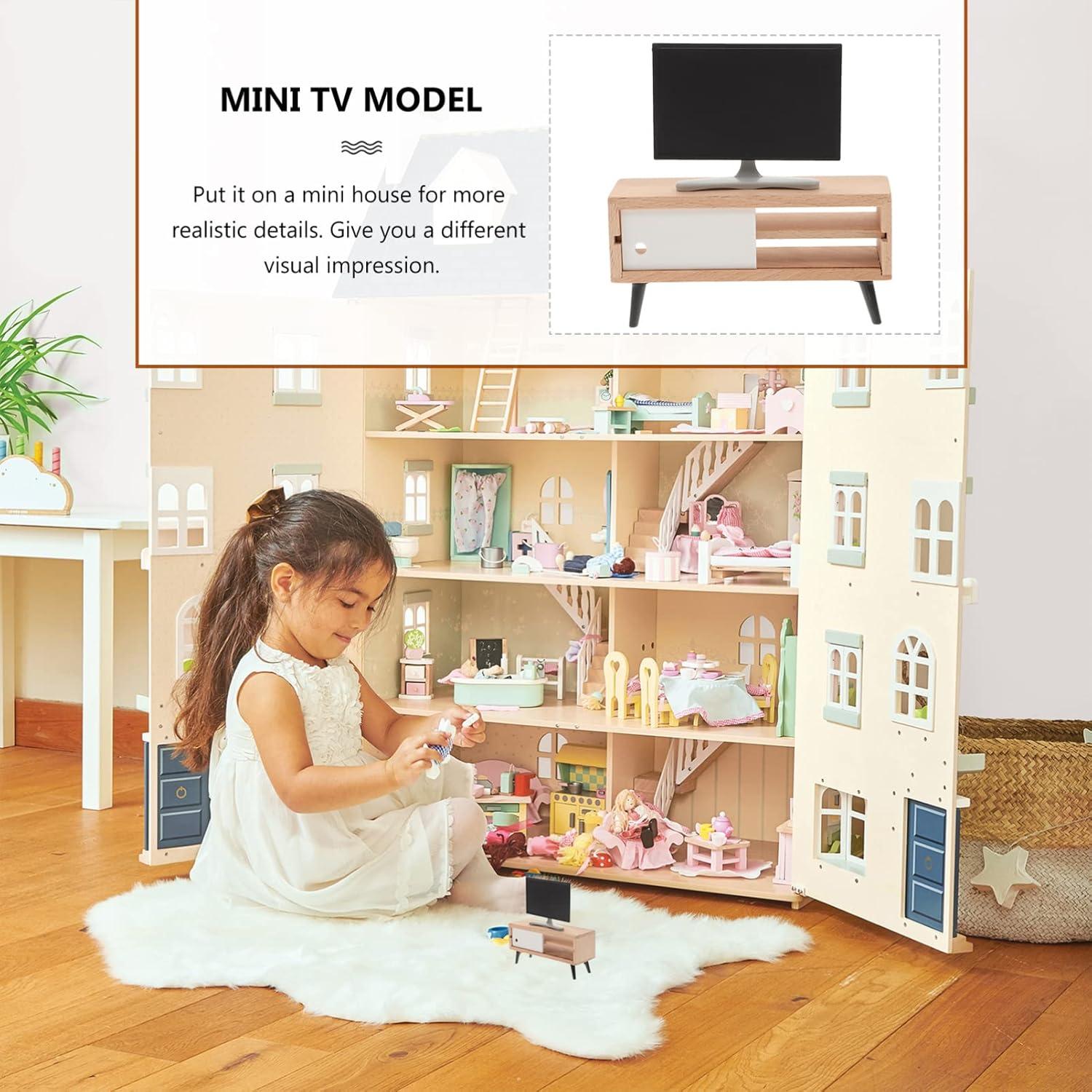 Mini Televisor y Mueble para Casa de Muñecas NUOBESTY