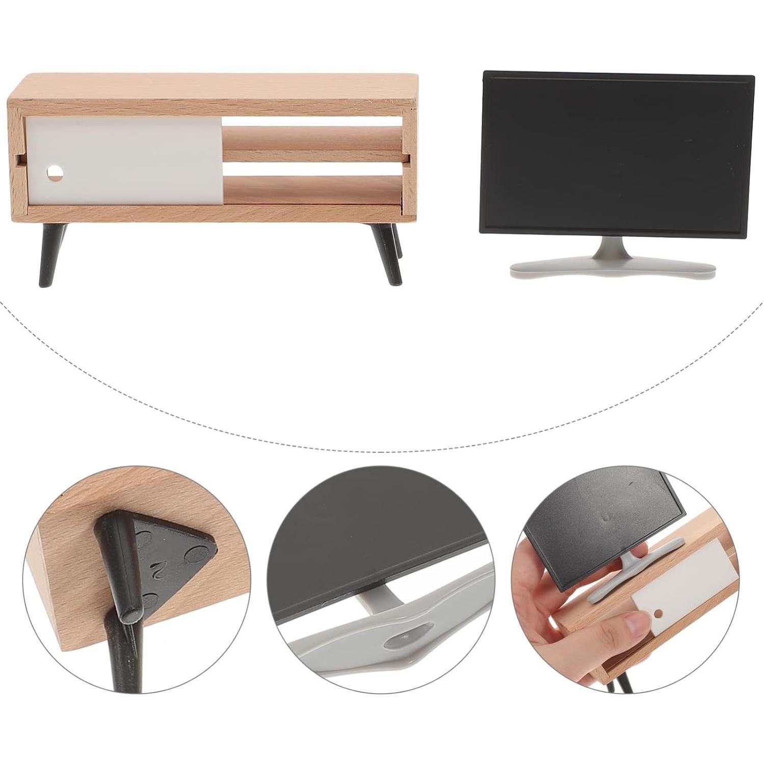 Mini Televisor y Mueble para Casa de Muñecas NUOBESTY