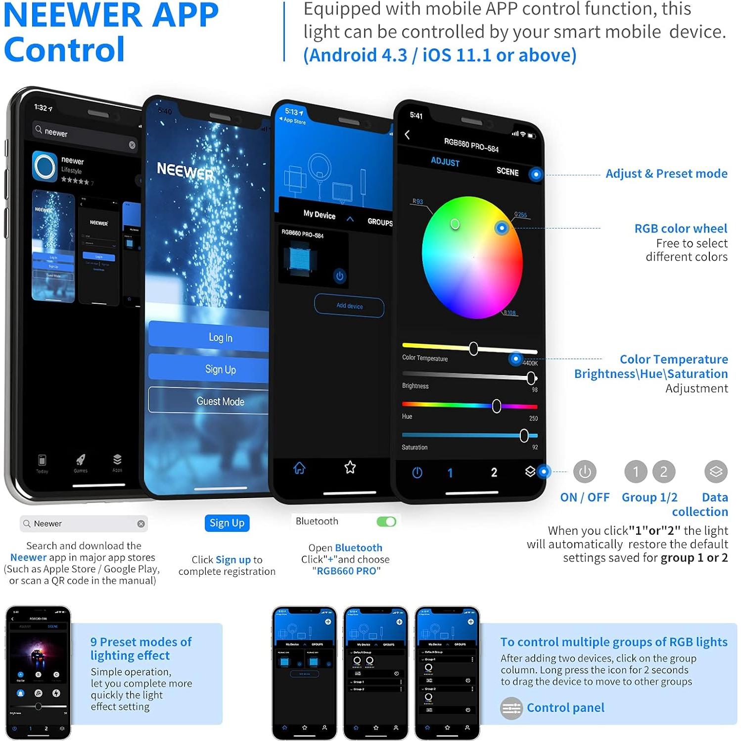 Luz LED NEEWER 660 PRO RGB 50W Control APP 360°