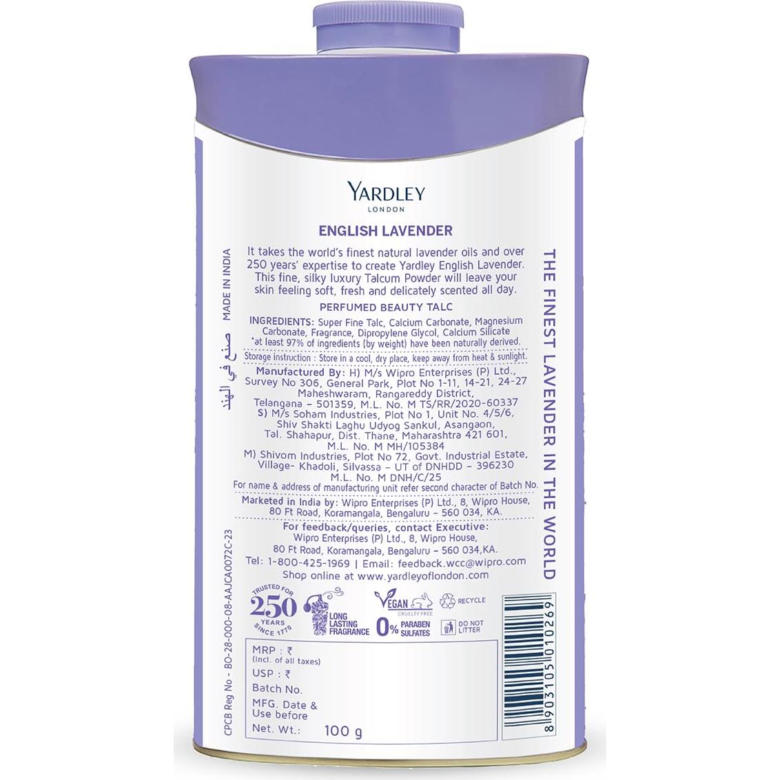 Talco Desodorante Perfumado Lavanda Inglesa Yardley 100 g
