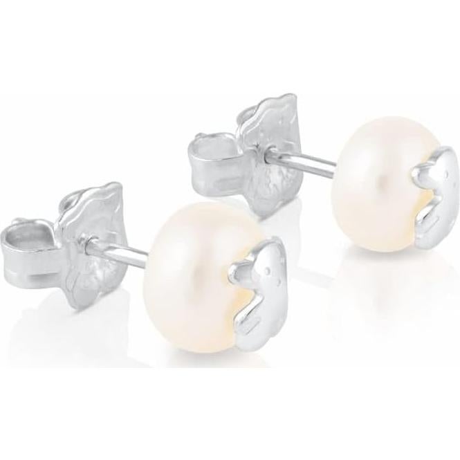 Pendientes de Stud Plata 925 TOUS Bear con Perlas Blancas 8.5mm