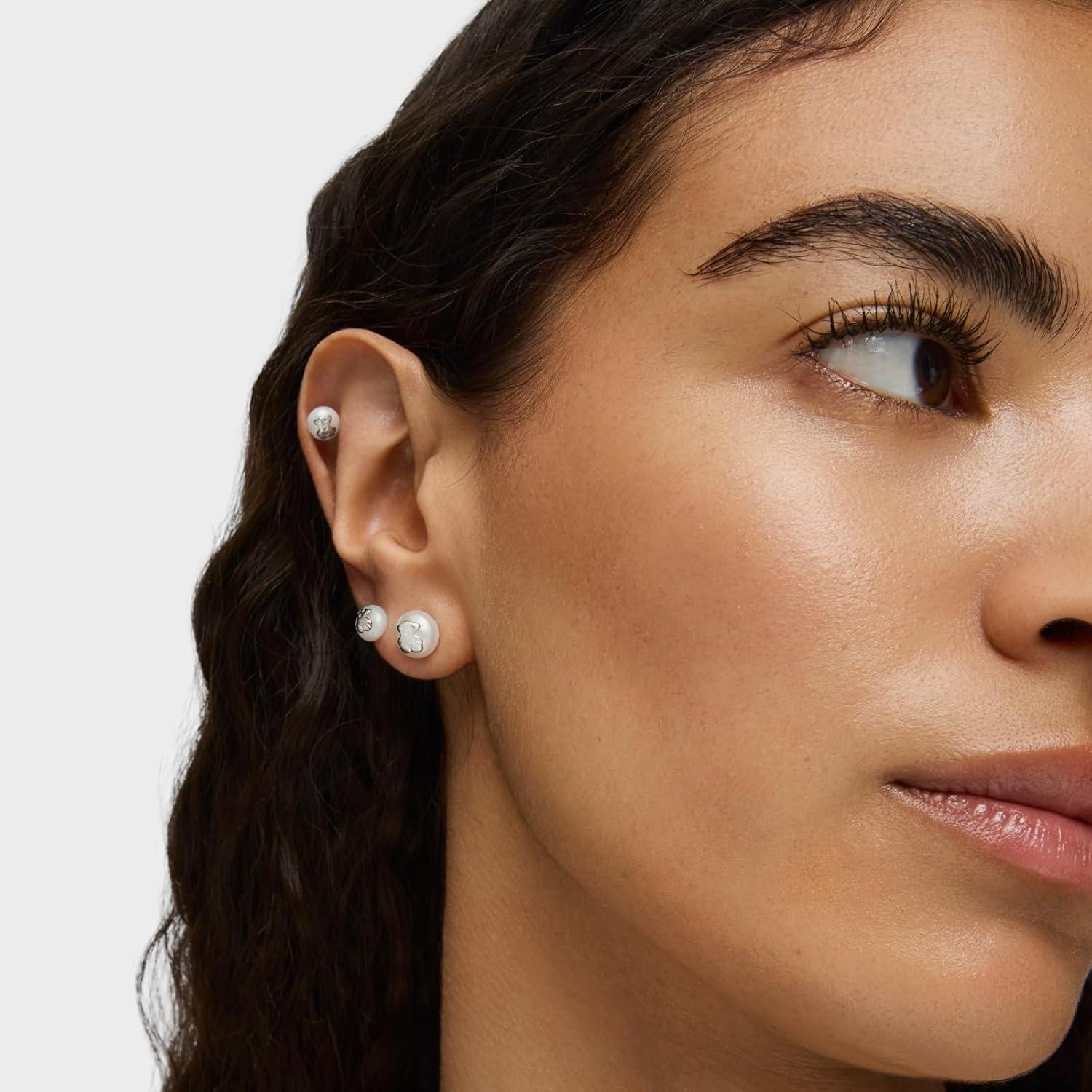 Pendientes de Stud Plata 925 TOUS Bear con Perlas Blancas 8.5mm