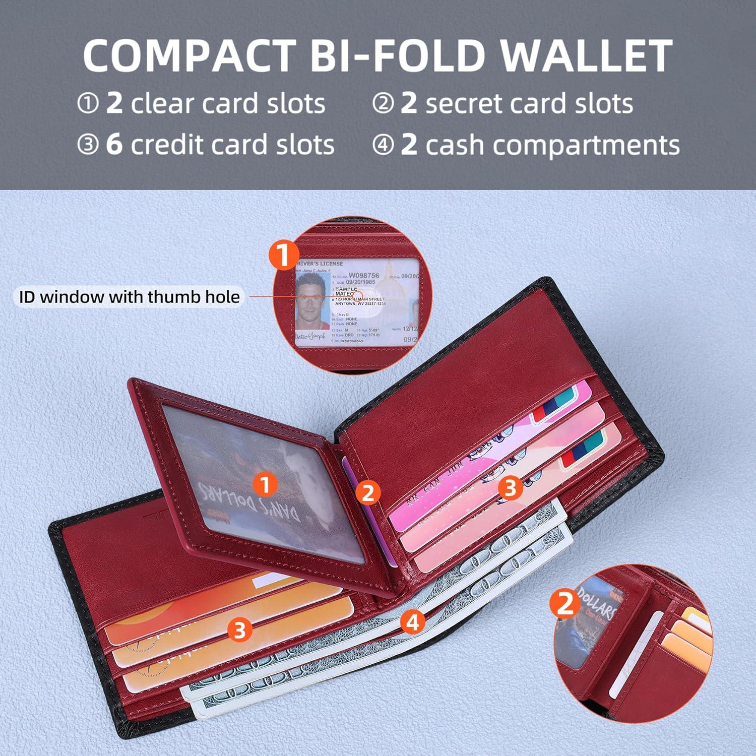 Billetera VISOUL Bifold de Cuero con Bloqueo RFID - Negro/Burdeos