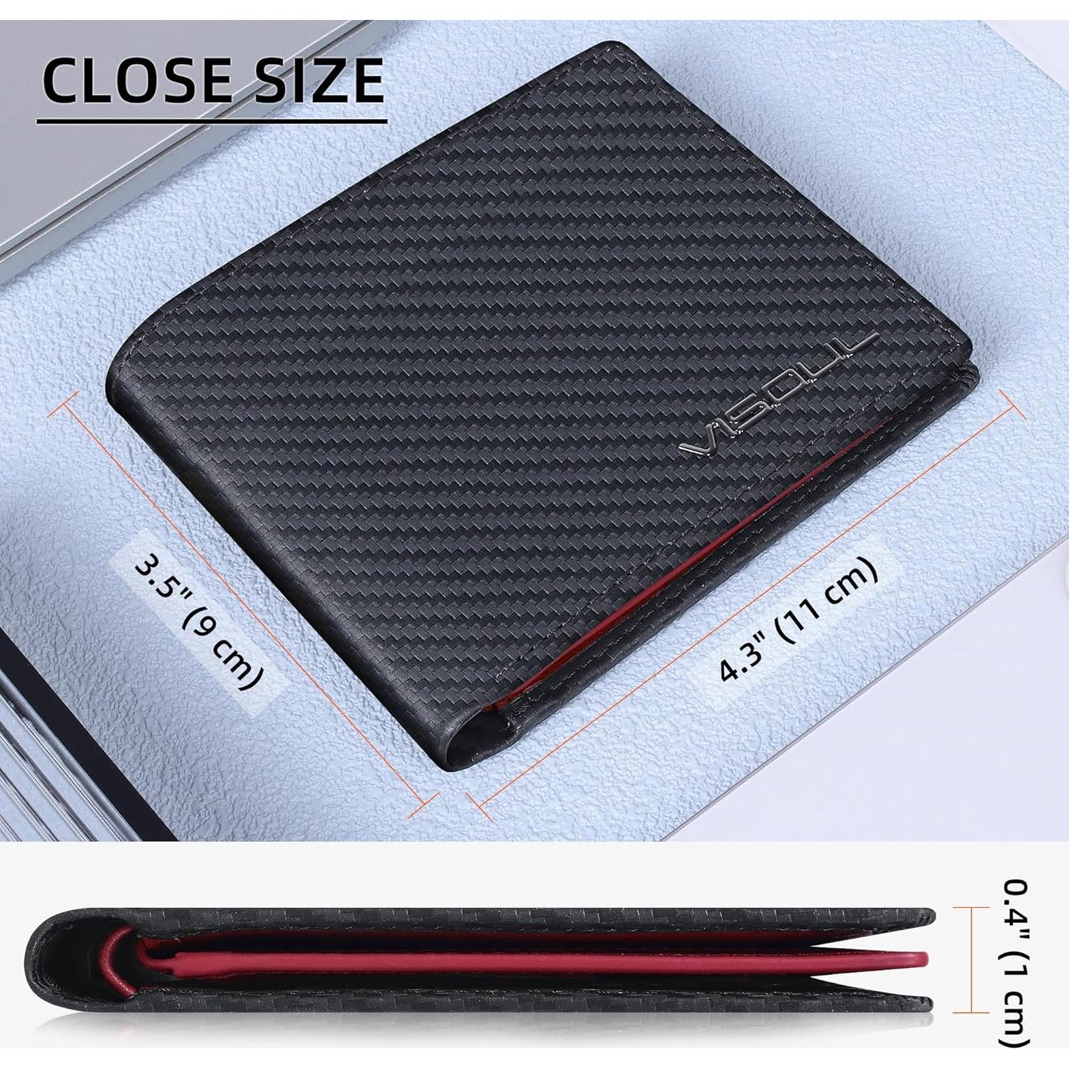 Billetera VISOUL Bifold de Cuero con Bloqueo RFID - Negro/Burdeos