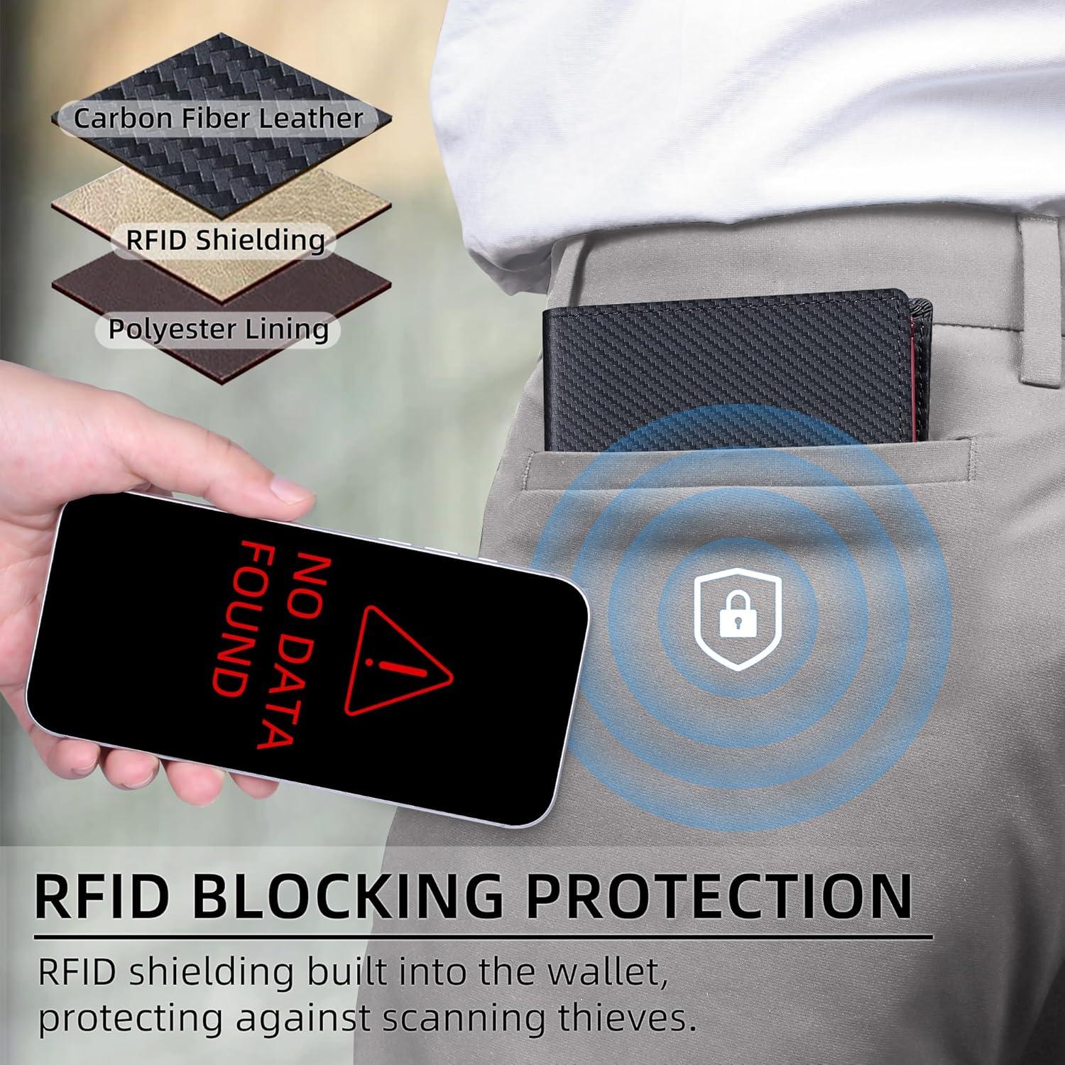 Billetera VISOUL Bifold de Cuero con Bloqueo RFID - Negro/Burdeos