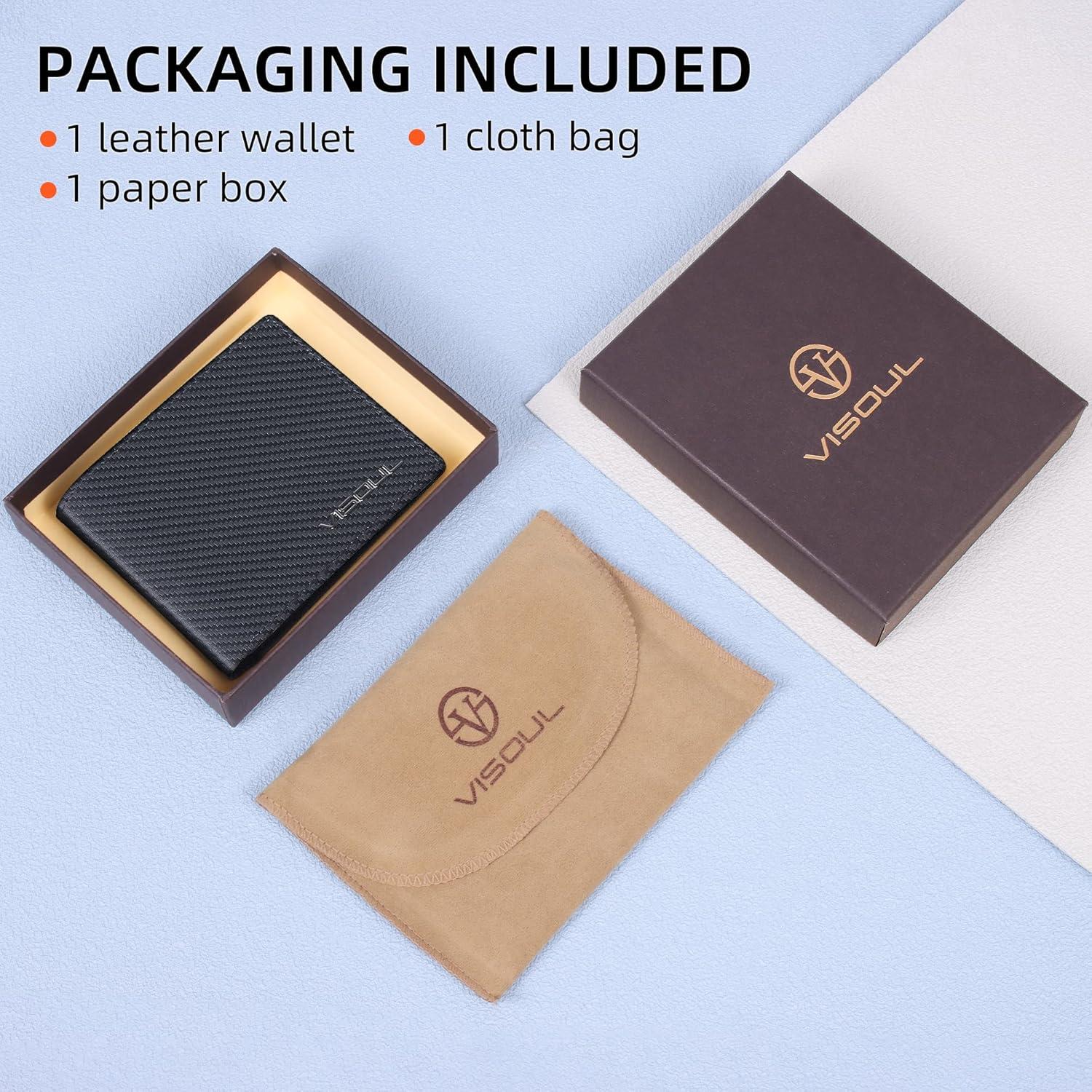 Billetera VISOUL Bifold de Cuero con Bloqueo RFID - Negro/Burdeos