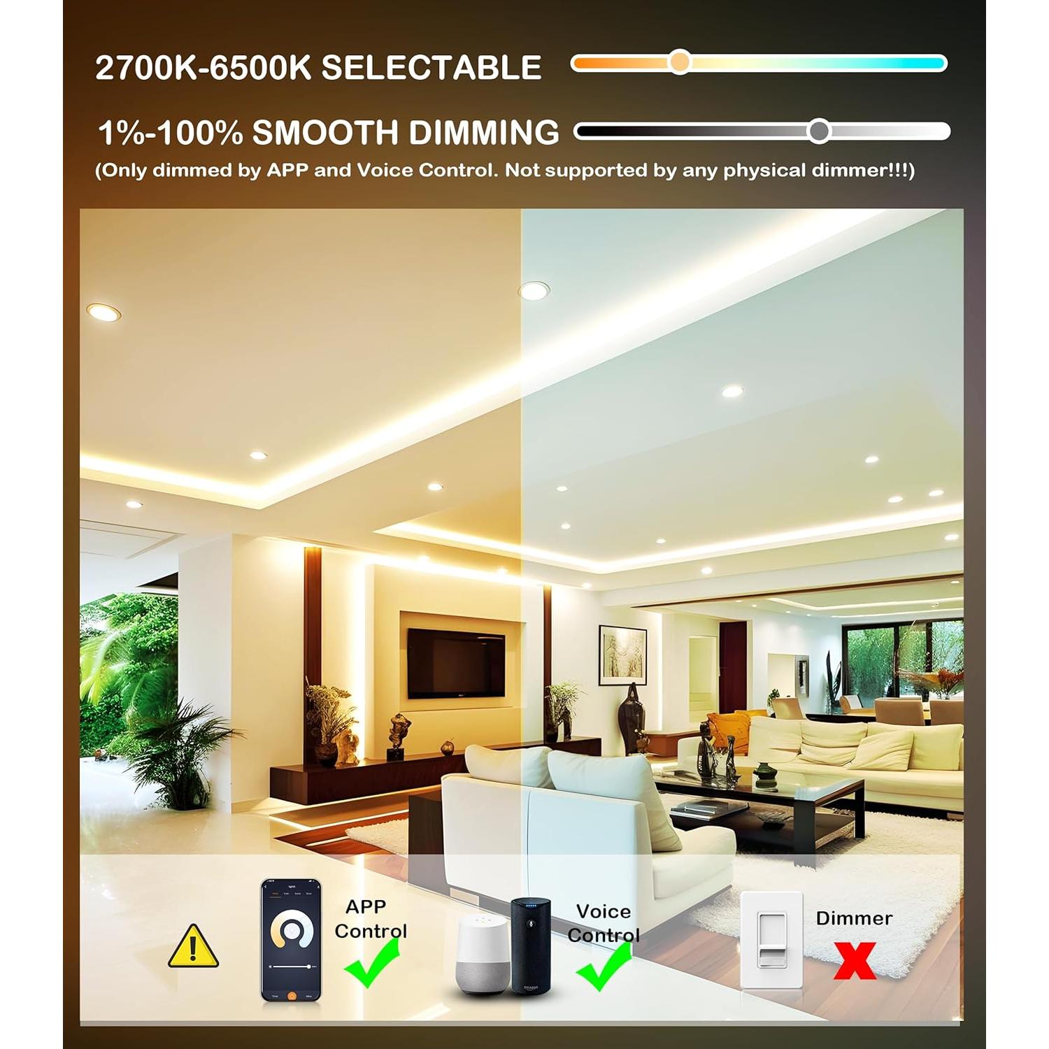 6 Luces LED Empotradas CLOUDY BAY 10W RGB+Blanco 4"