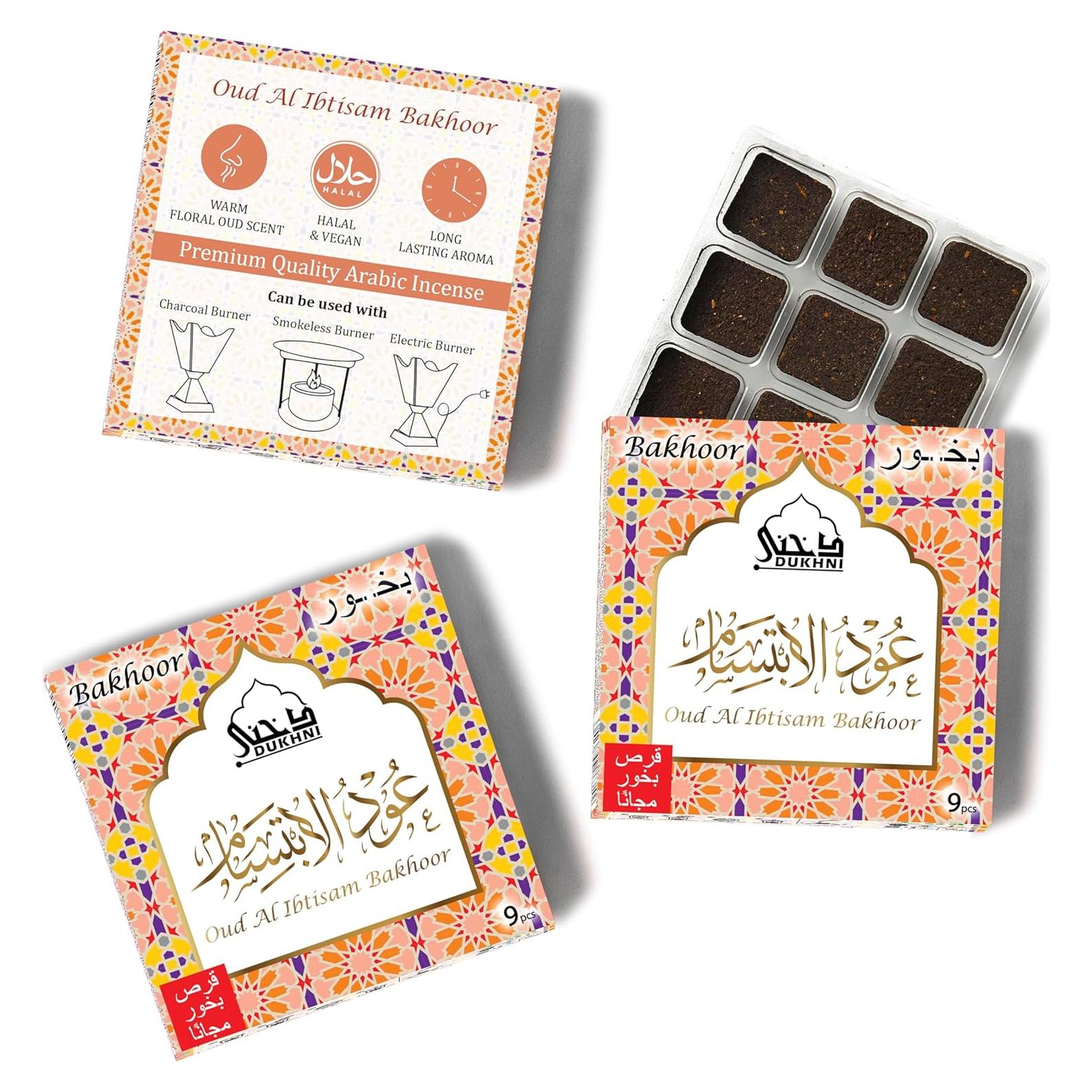 Oud Al Ibtisam Bakhoor Dukhni | 3 Cajas x 9 Piezas | Incienso Árabe