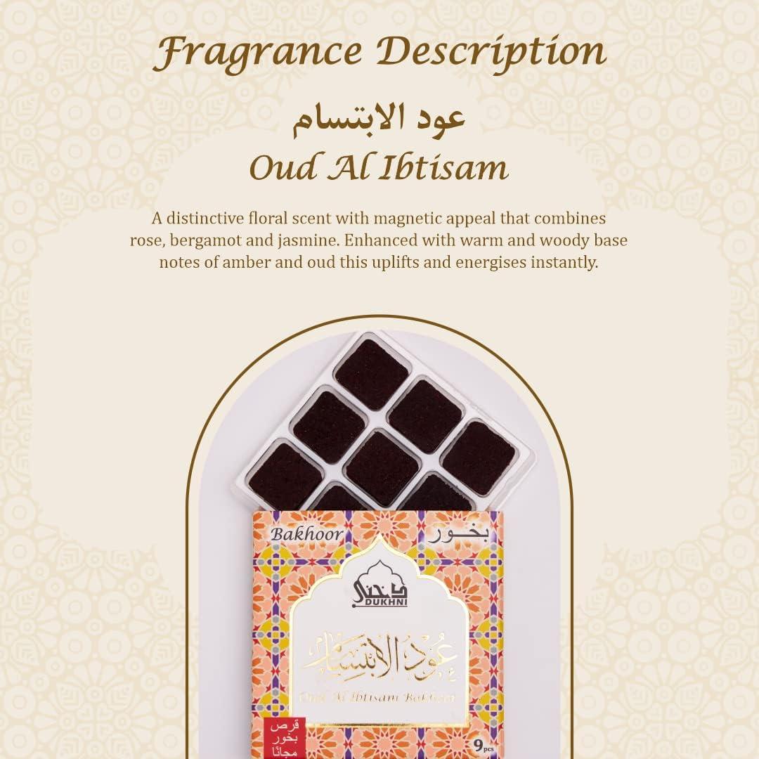Oud Al Ibtisam Bakhoor Dukhni | 3 Cajas x 9 Piezas | Incienso Árabe