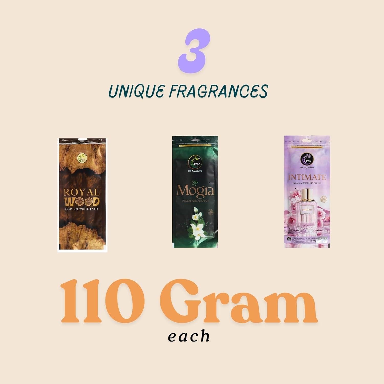 Juego de Incienso Natural Hashcart - 3 Fragancias Premium 110g