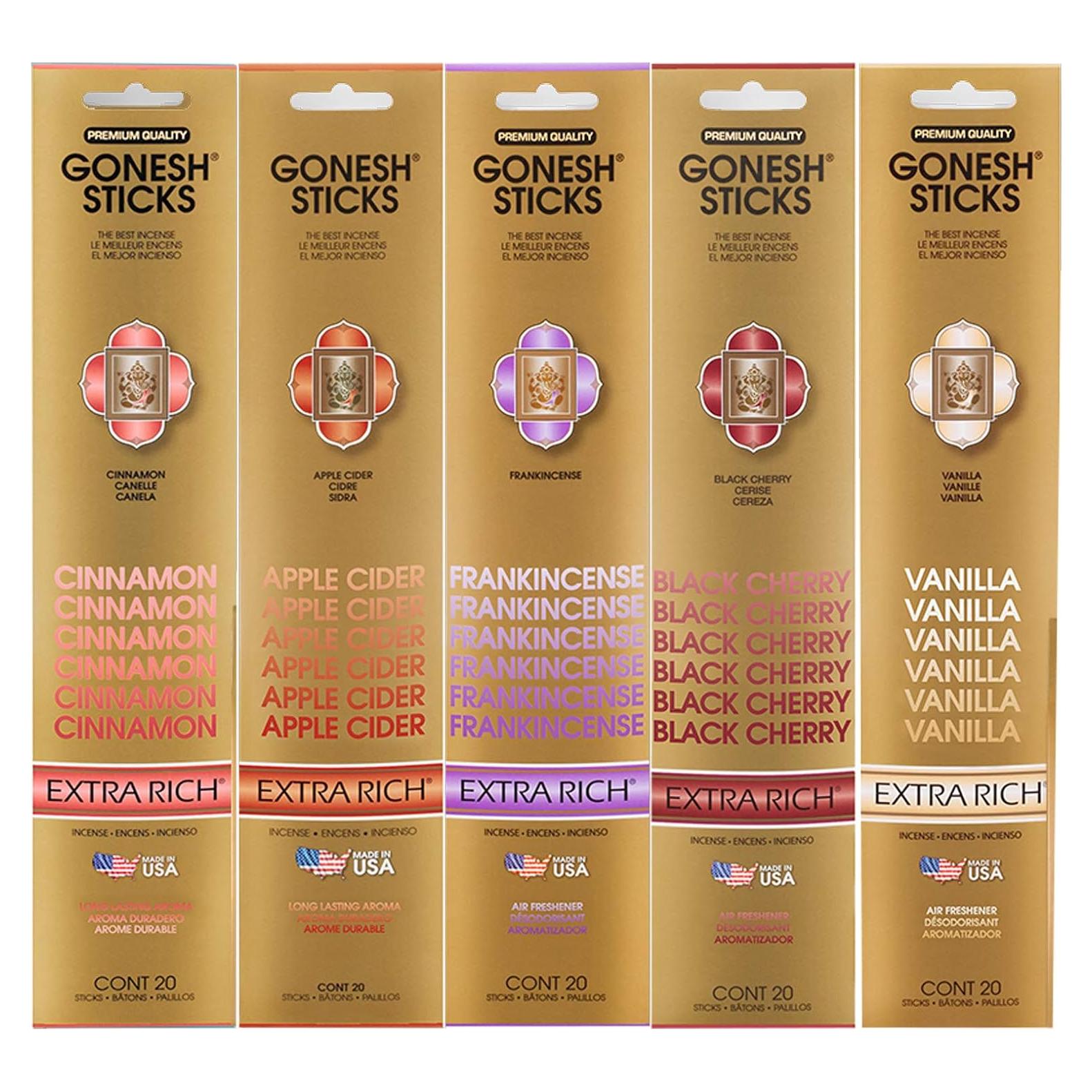 Incienso Gonesh Extra Rich - 5 Paquetes de 20 Varillas