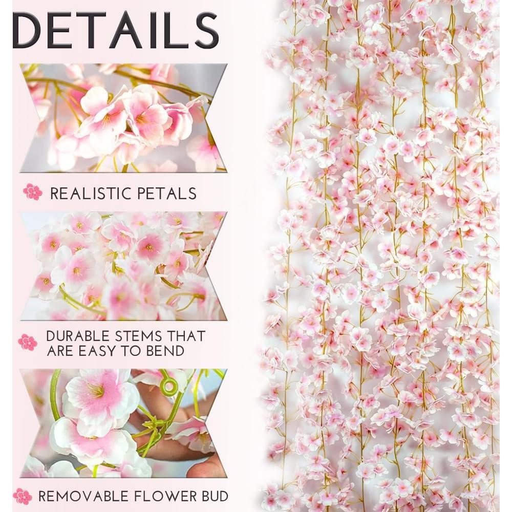 Guirnalda de Flores de Cerezo Artificial 10PCS Rosa Claro 18m