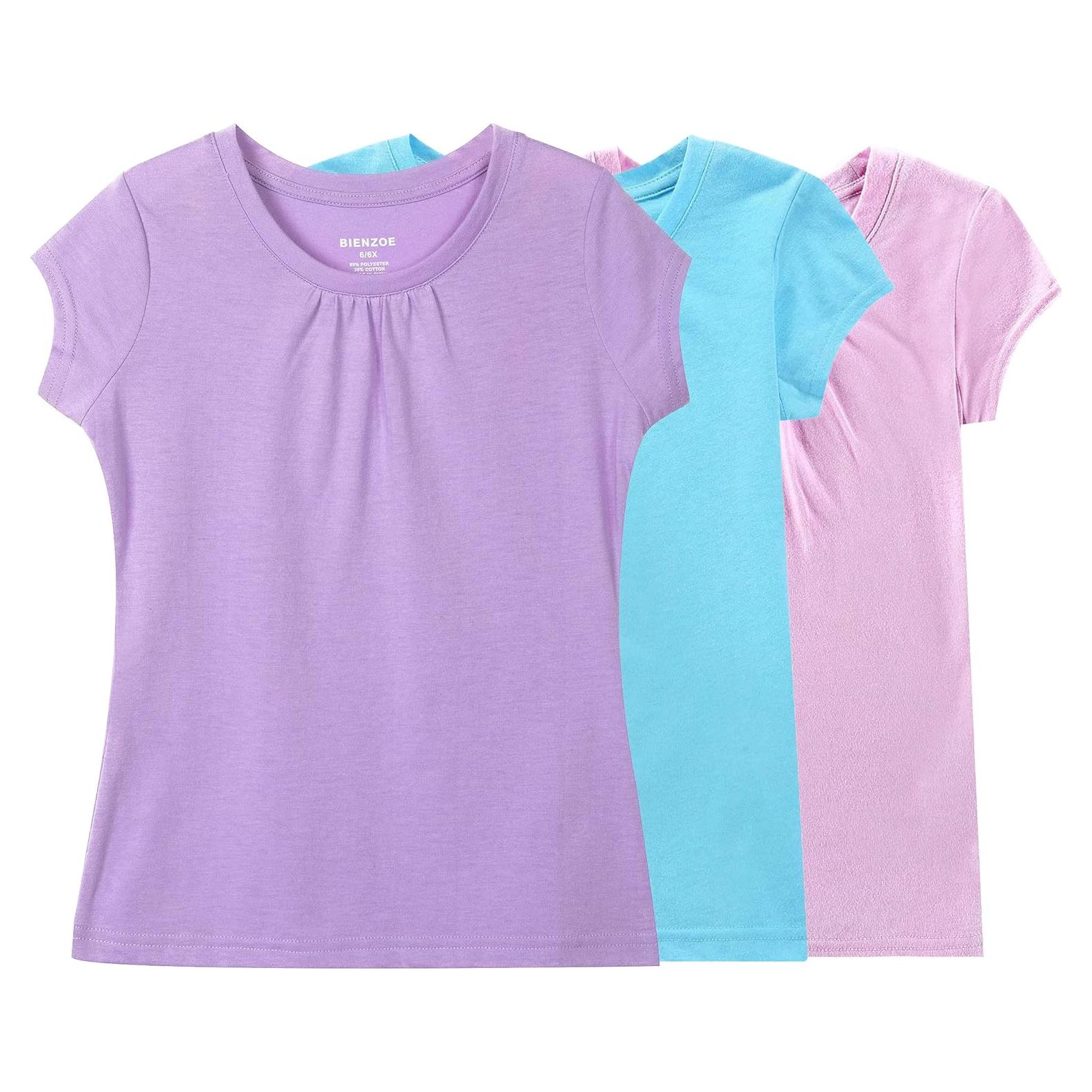 Camisetas de Manga Corta para Niñas Bienzoe - Paquete de 3, Secado Rápido, 7-8 Años
