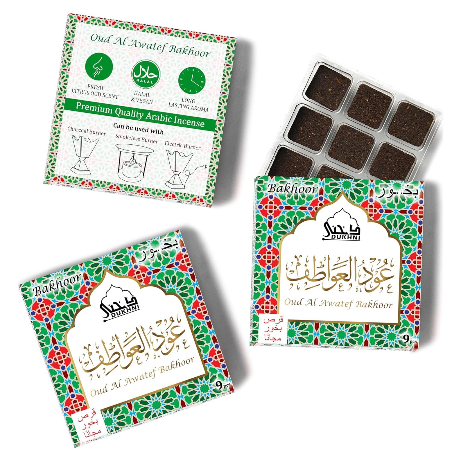 Dukhni Bakhoor Oud Al Awatef - 3 Cajas de 9 Piezas